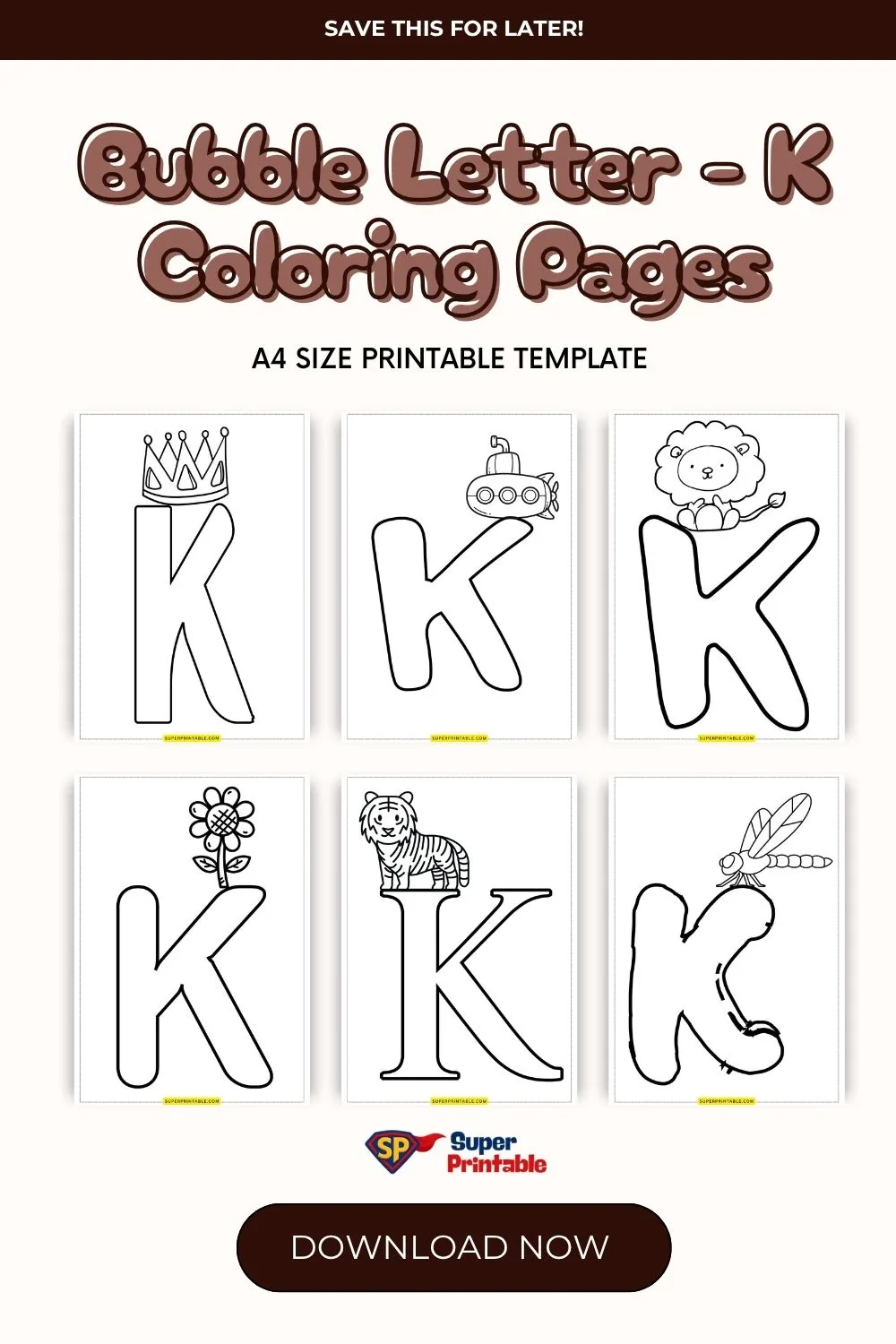 Bubble Letter - K Coloring Pages Pinterest Image
