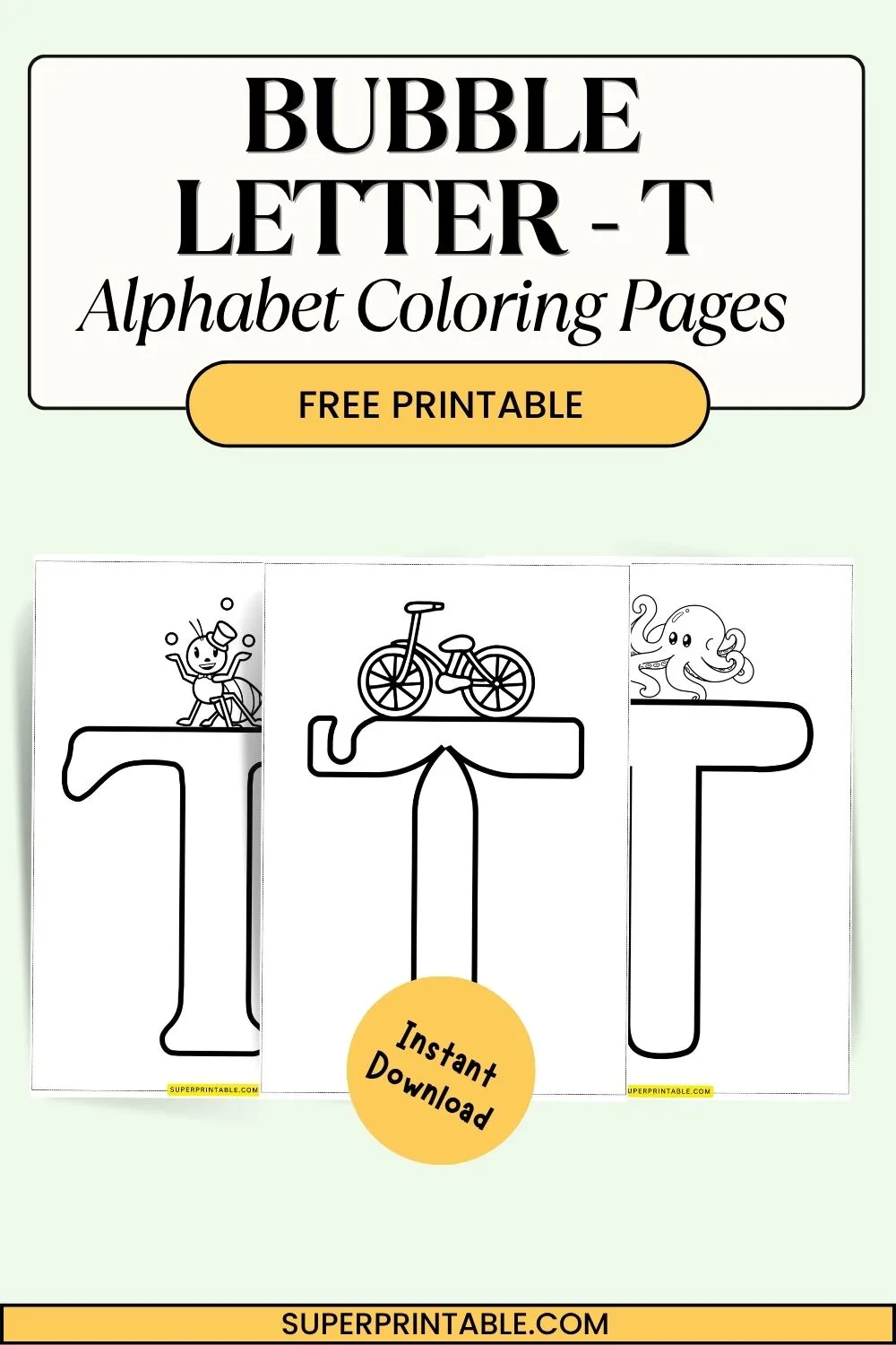 Bubble Letter - T Coloring Pages Pinterest Image