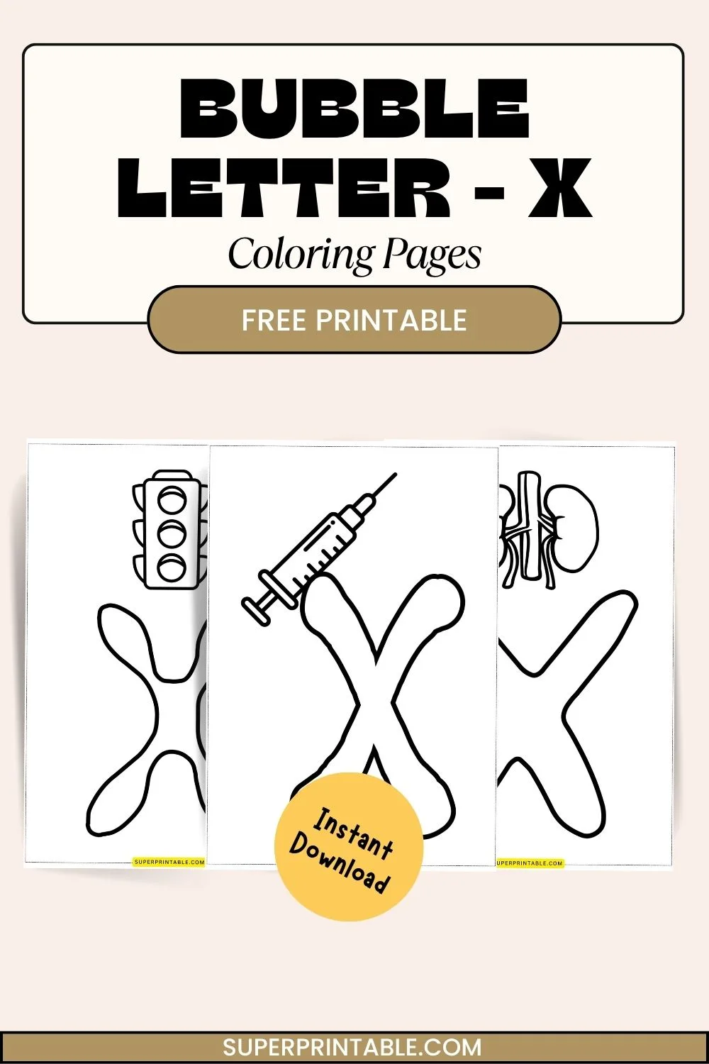Bubble Letter - X Coloring Pages Pinterest Image