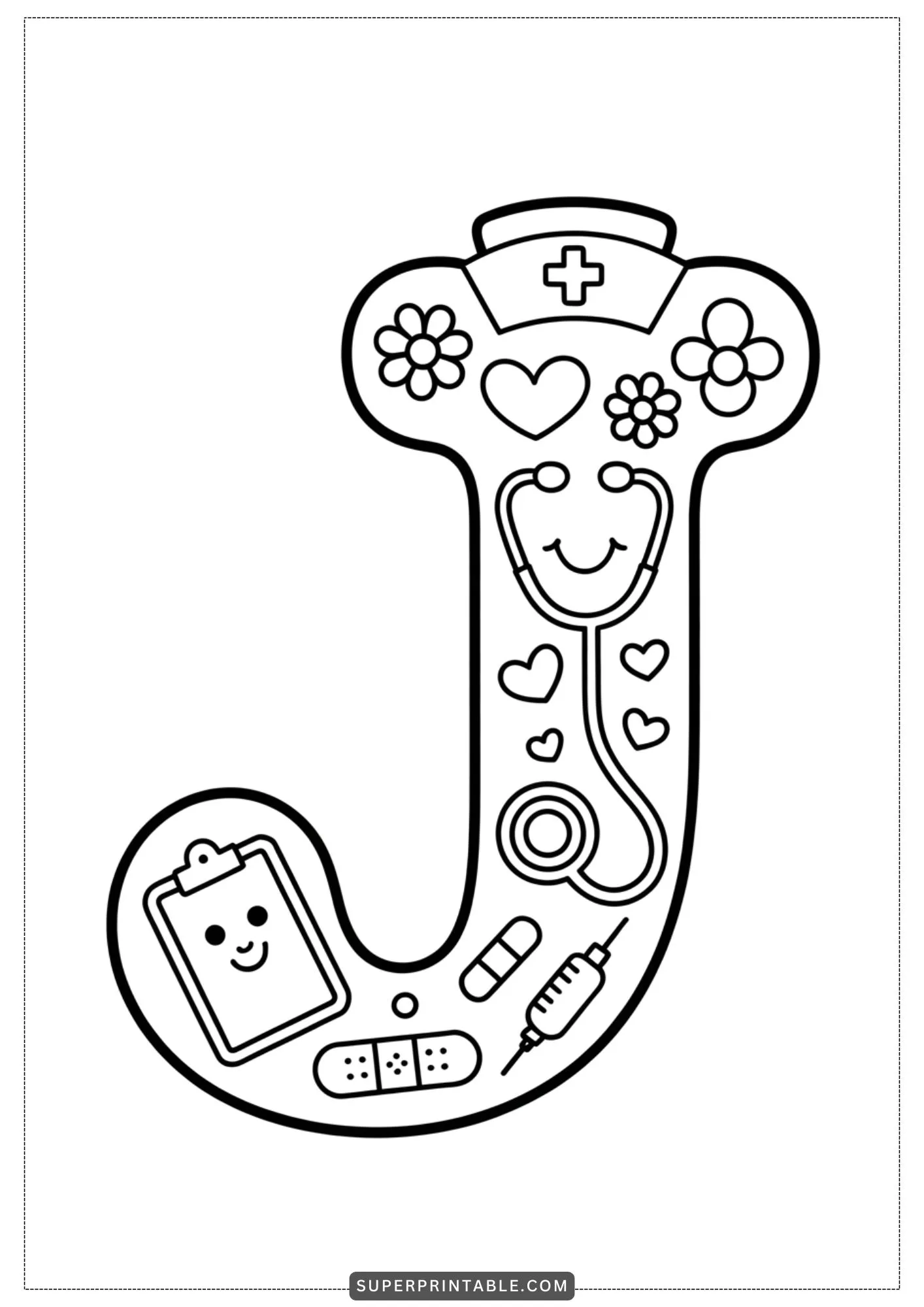 Caring Hands Alphabet: Doctor & Nurse Coloring Pages 10