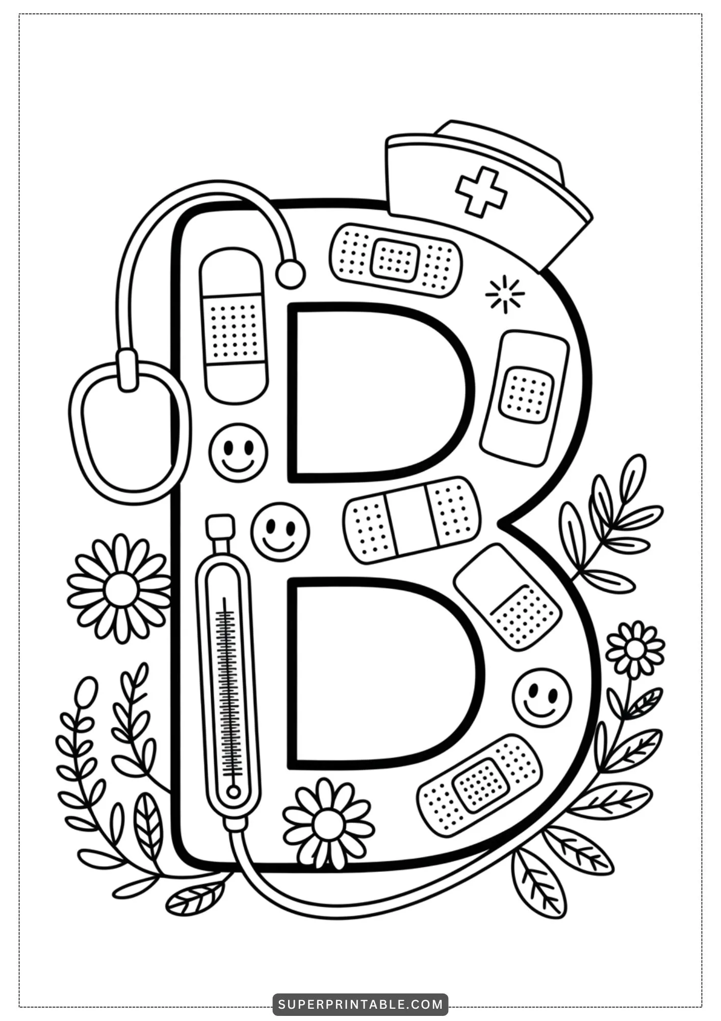 Caring Hands Alphabet: Doctor & Nurse Coloring Pages 2