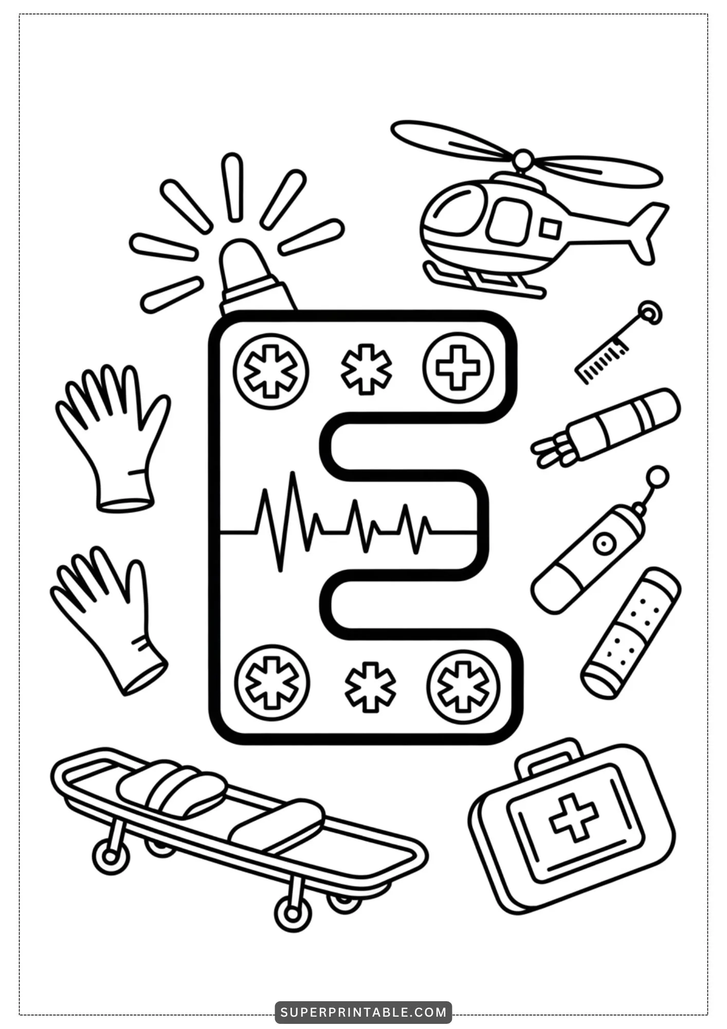 Caring Hands Alphabet: Doctor & Nurse Coloring Pages 5