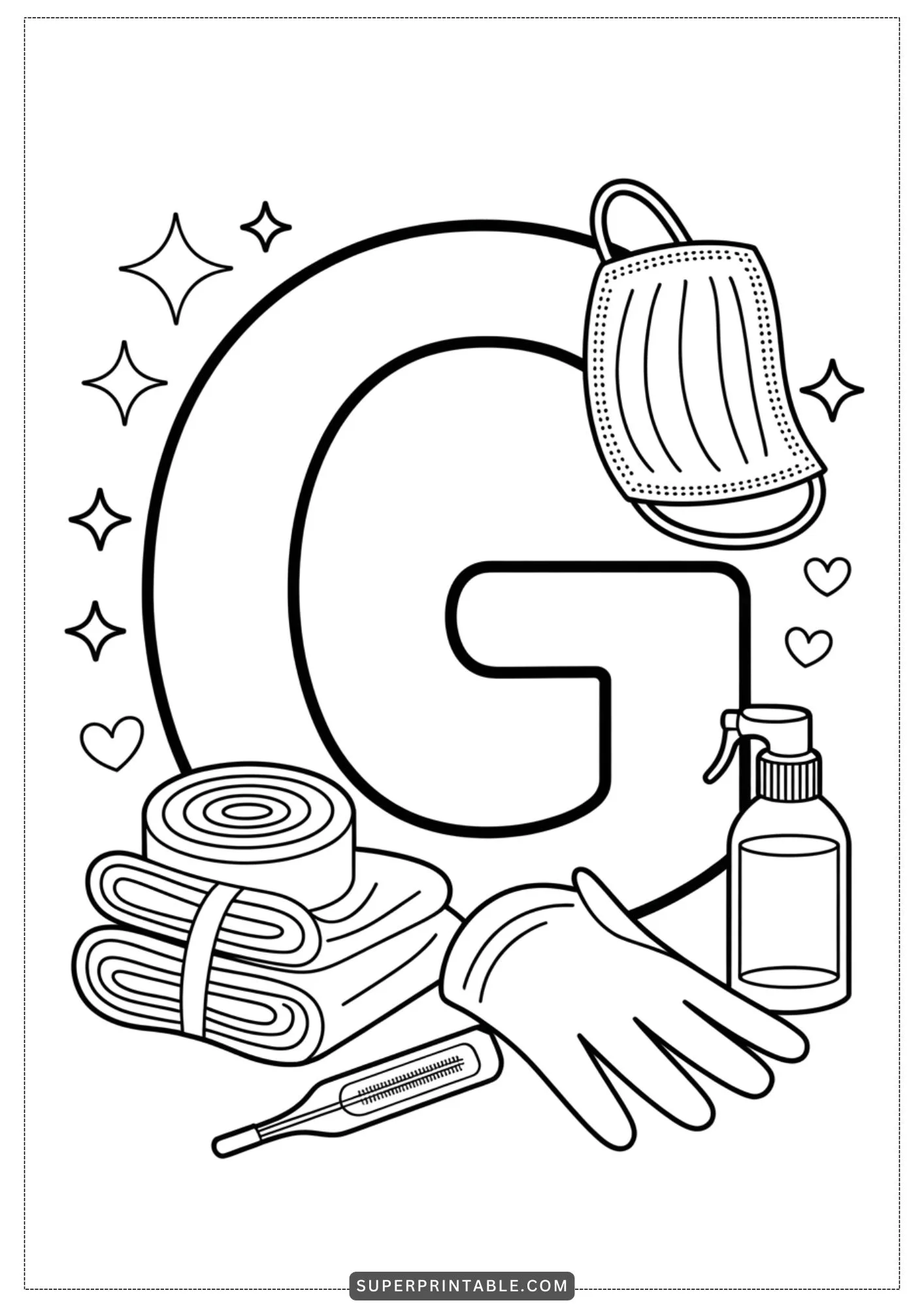 Caring Hands Alphabet: Doctor & Nurse Coloring Pages 7