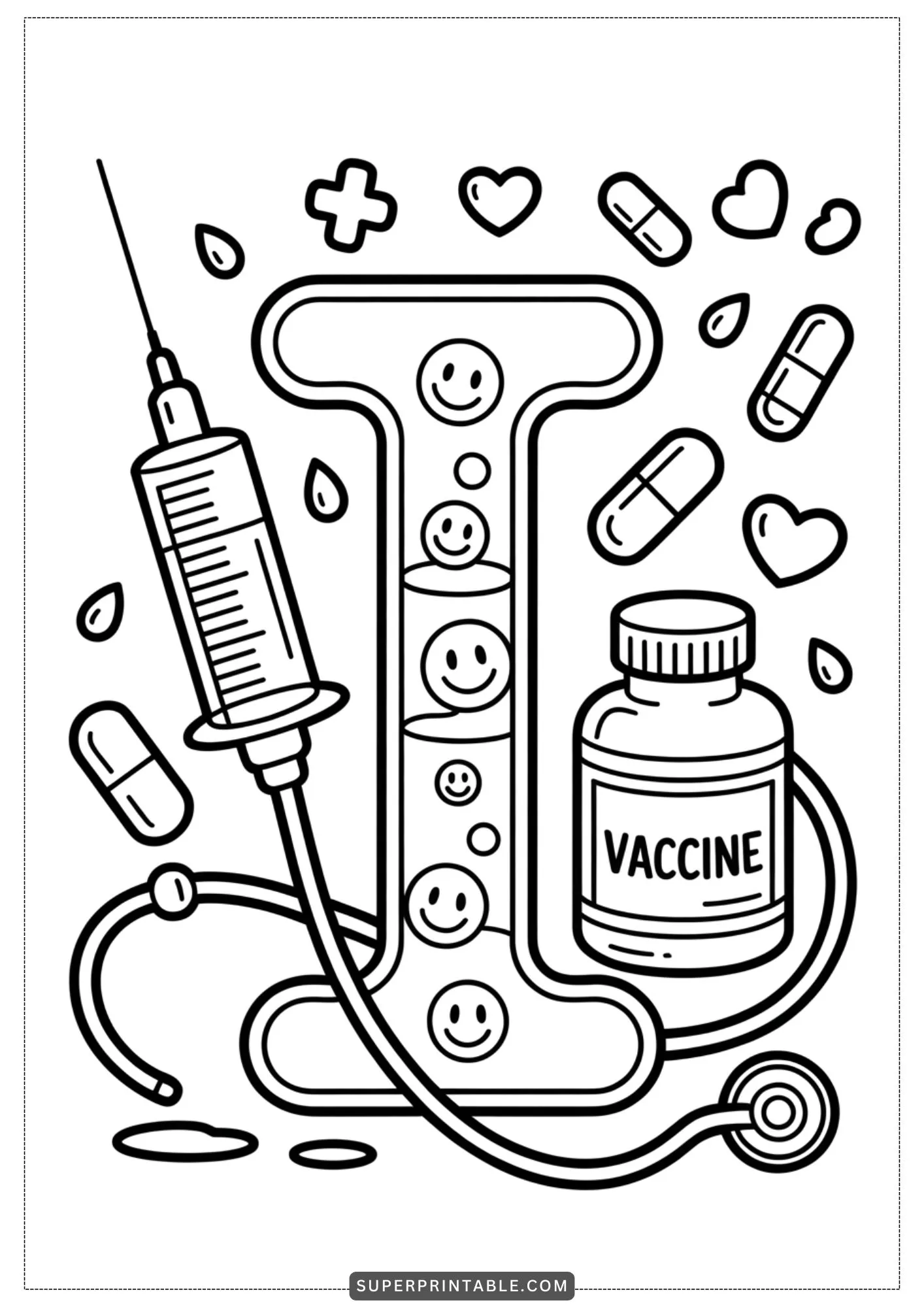Caring Hands Alphabet: Doctor & Nurse Coloring Pages 9