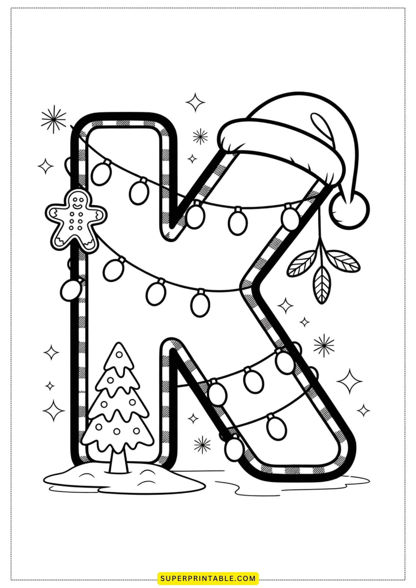 Christmas Plaid Alphabet Coloring Pages for Kids 11