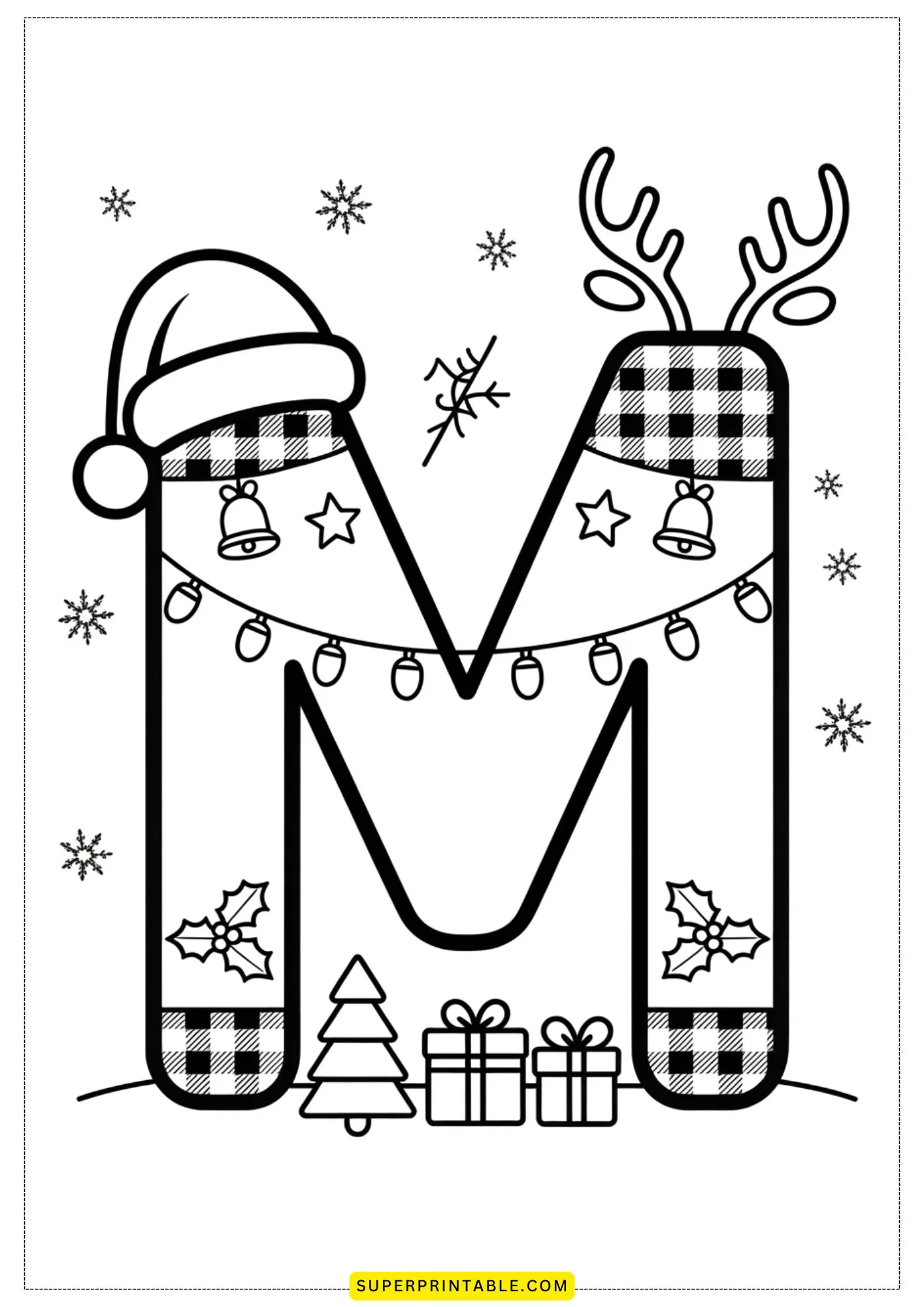 Christmas Plaid Alphabet Coloring Pages for Kids 13