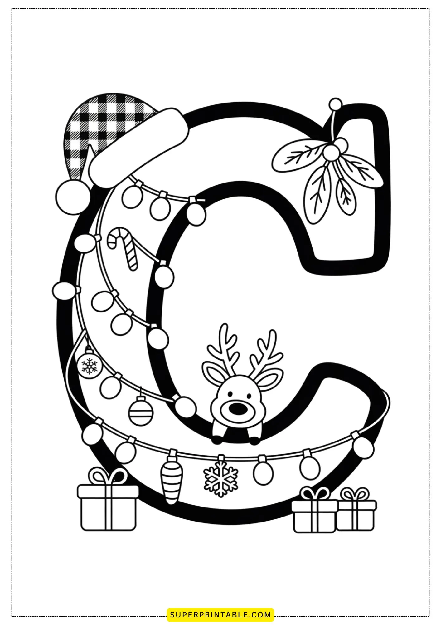 Christmas Plaid Alphabet Coloring Pages for Kids 3