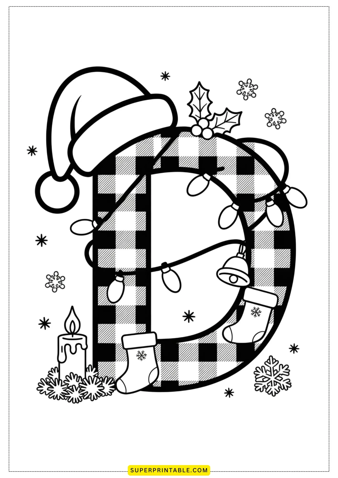 Christmas Plaid Alphabet Coloring Pages for Kids 4
