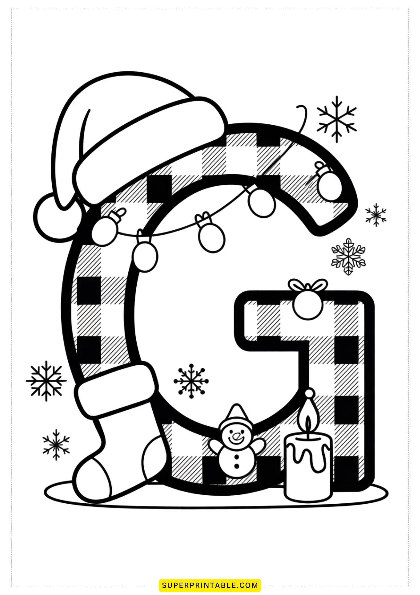 Christmas Plaid Alphabet Coloring Pages for Kids 7