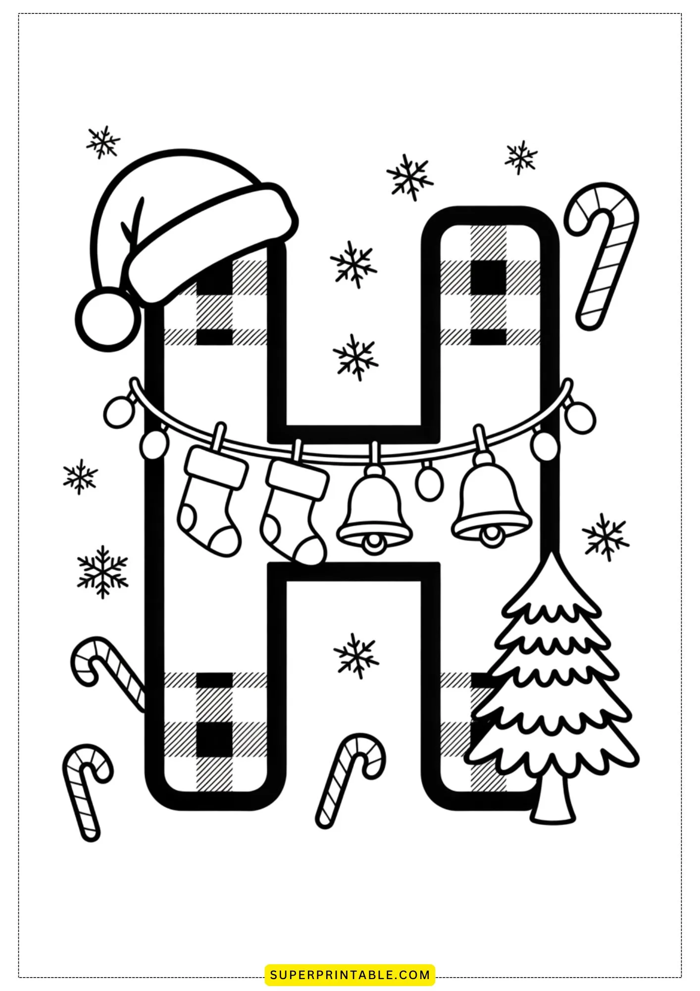 Christmas Plaid Alphabet Coloring Pages for Kids 8