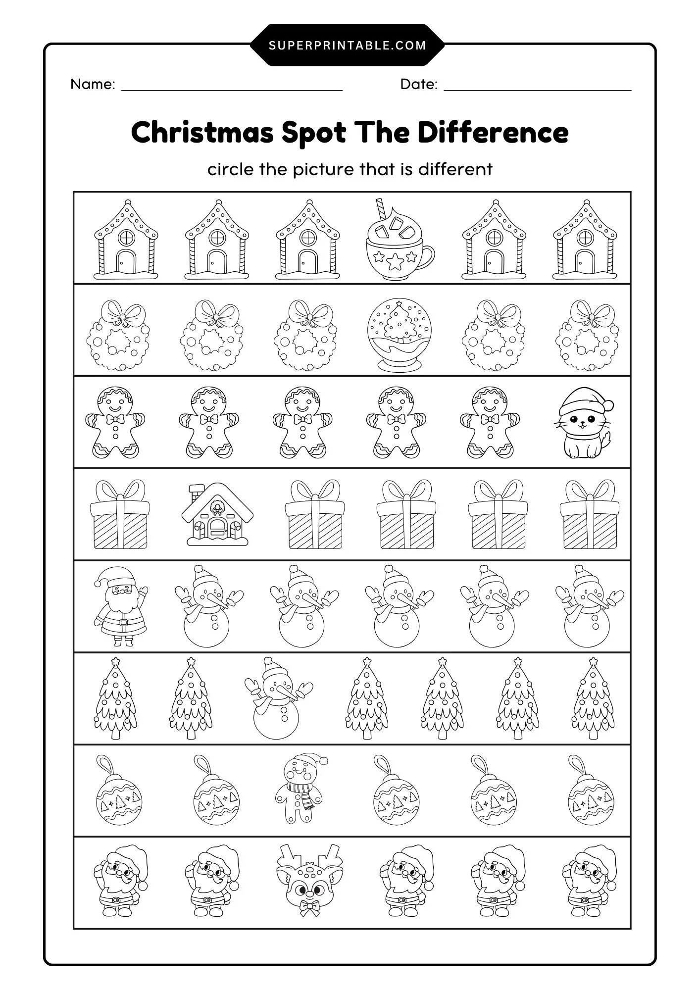 Christmas Spot The Difference Activity Worksheet 1