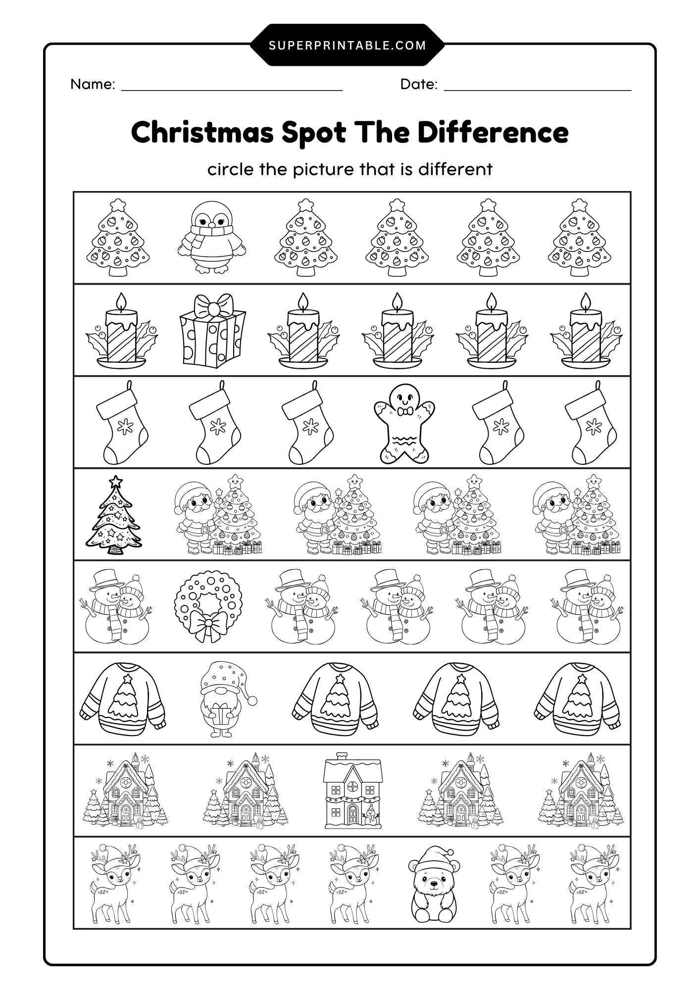 Christmas Spot The Difference Activity Worksheet 2