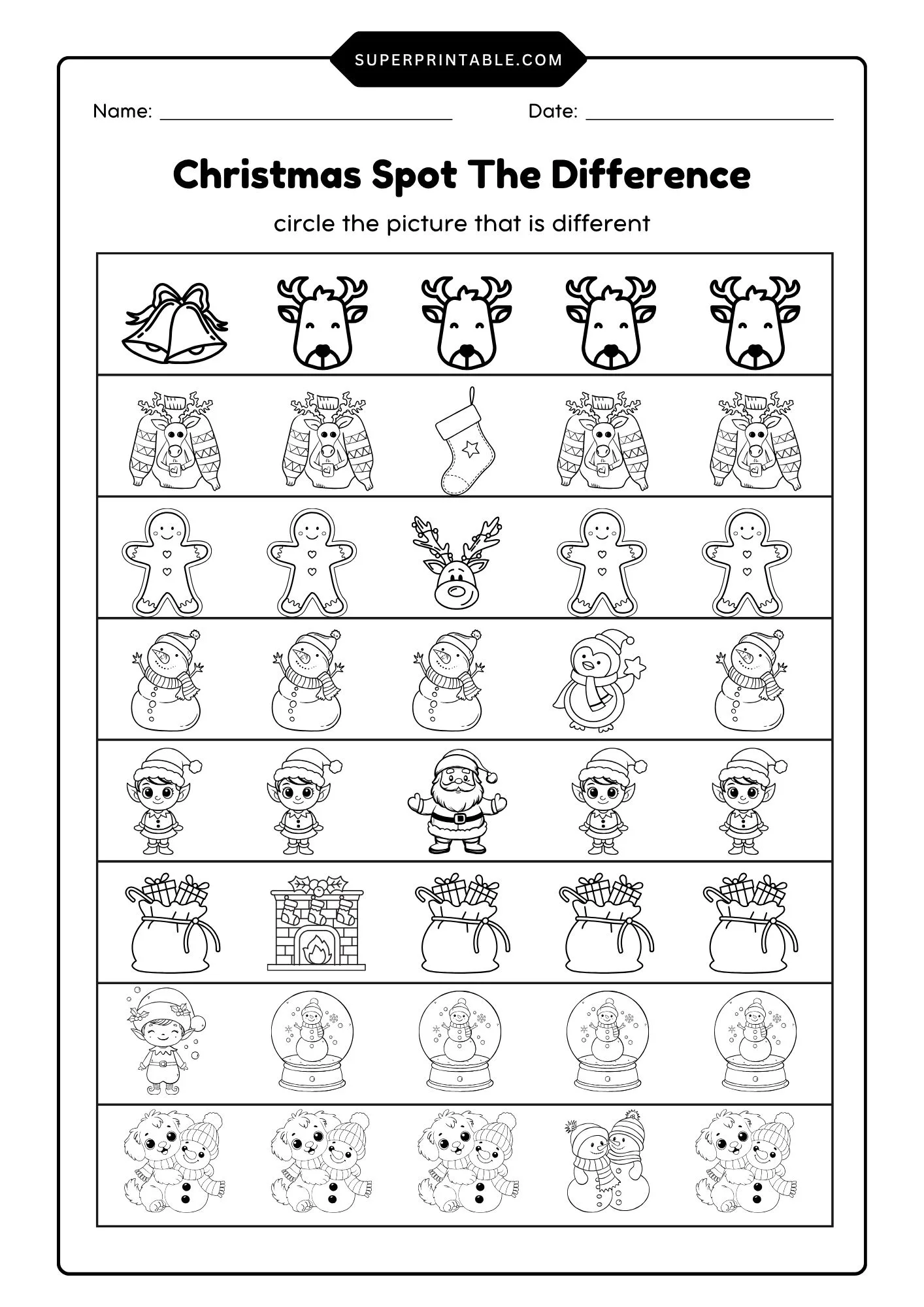 Christmas Spot The Difference Activity Worksheet 3
