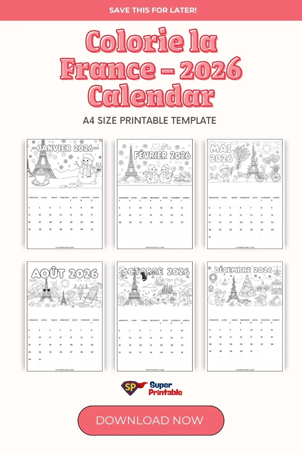 Colorie la France: 2026 Calendar Pinterest Image