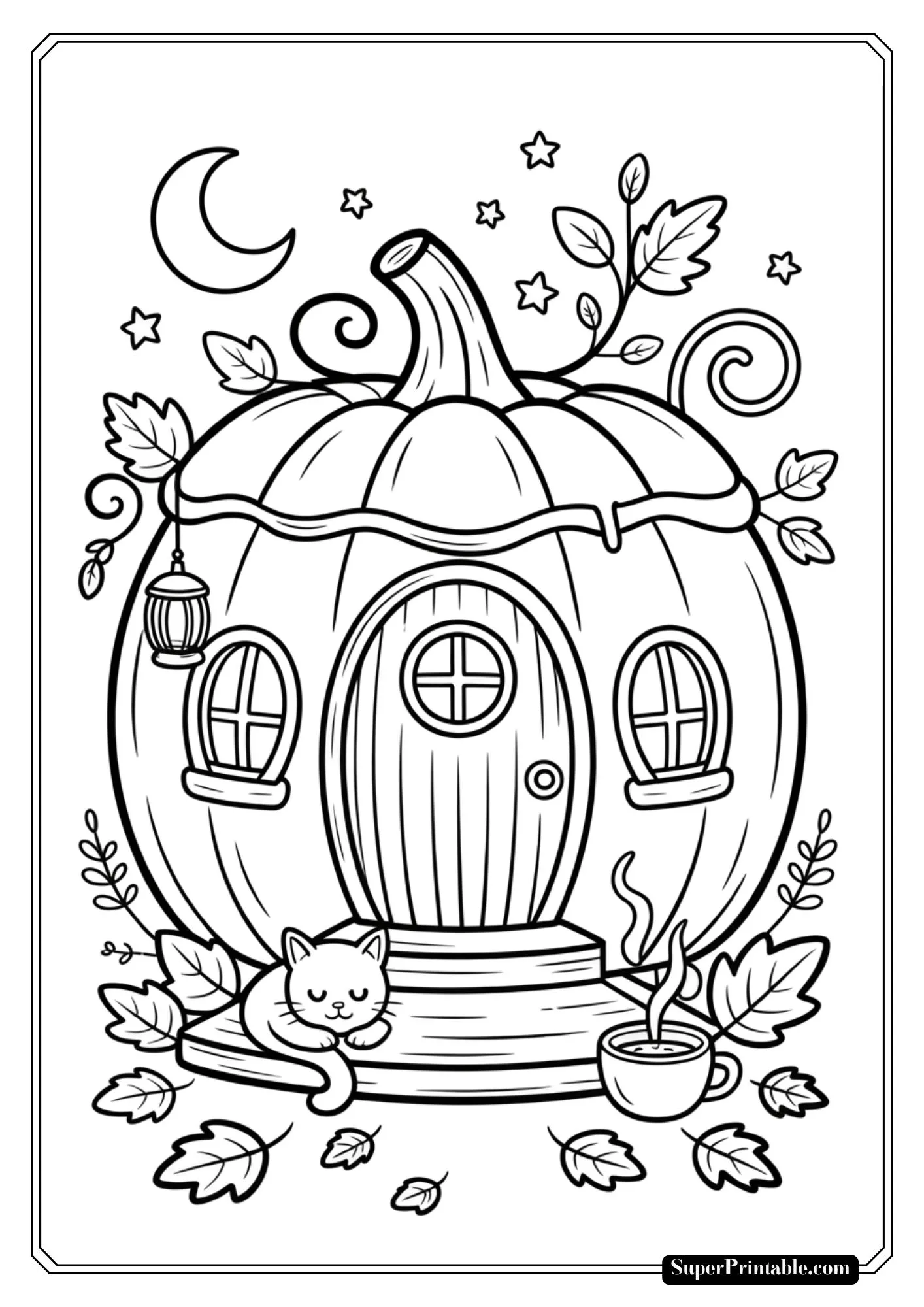Cozy Halloween Nights Coloring Pages 1
