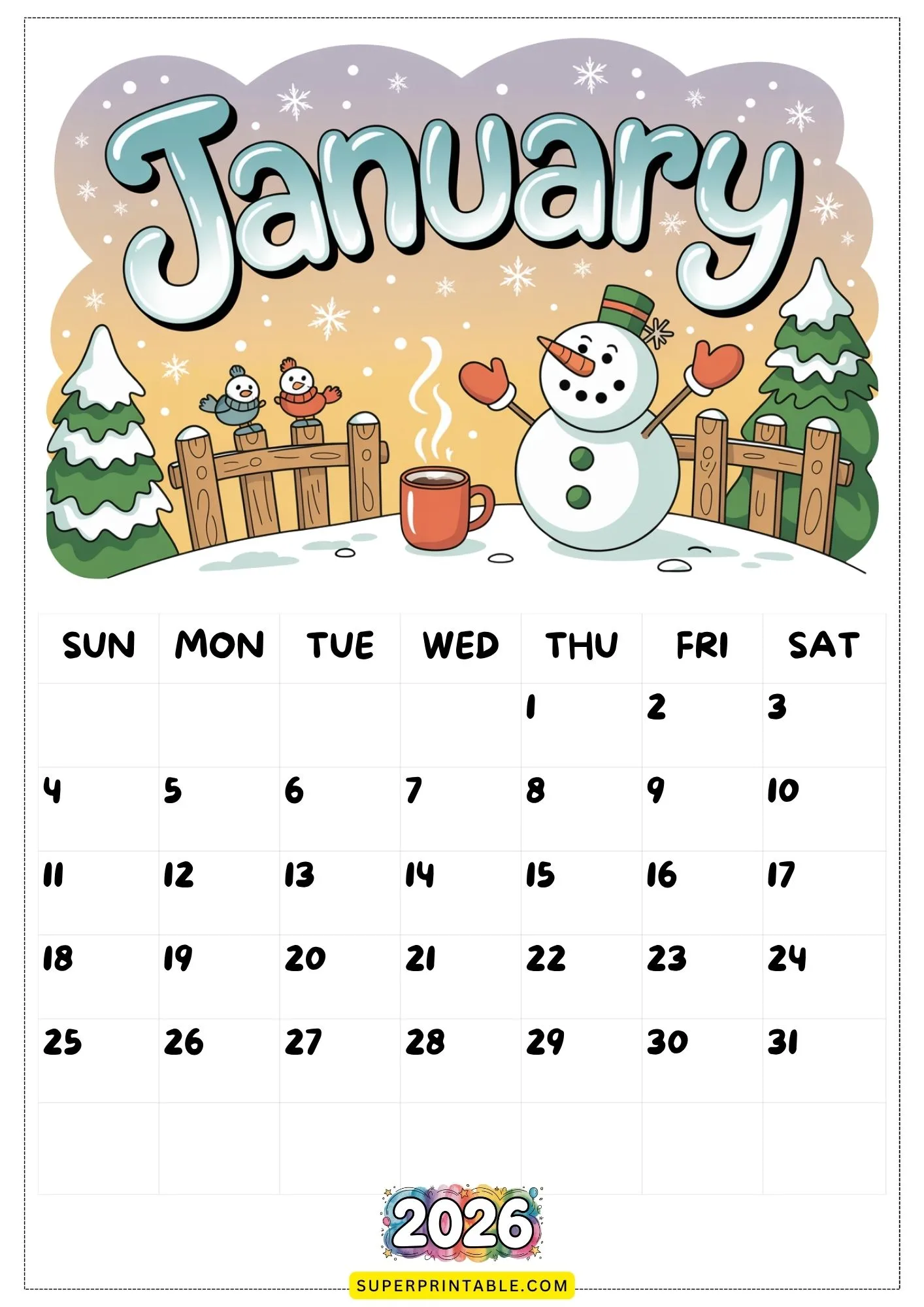 Dreamy Days 2026 Calendar for Kids & Families 1