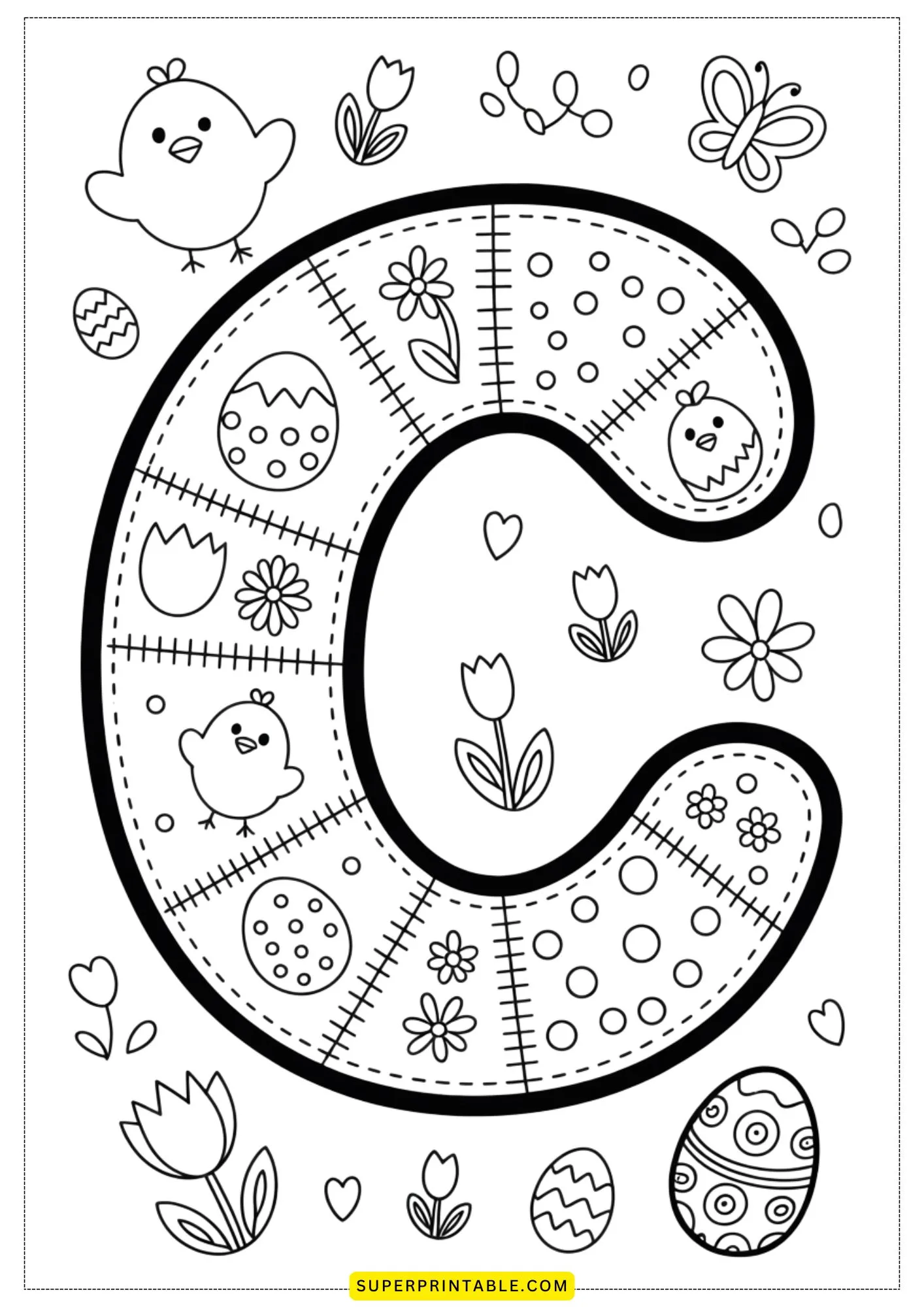 Easter Patchwork Alphabet Coloring Pages 3