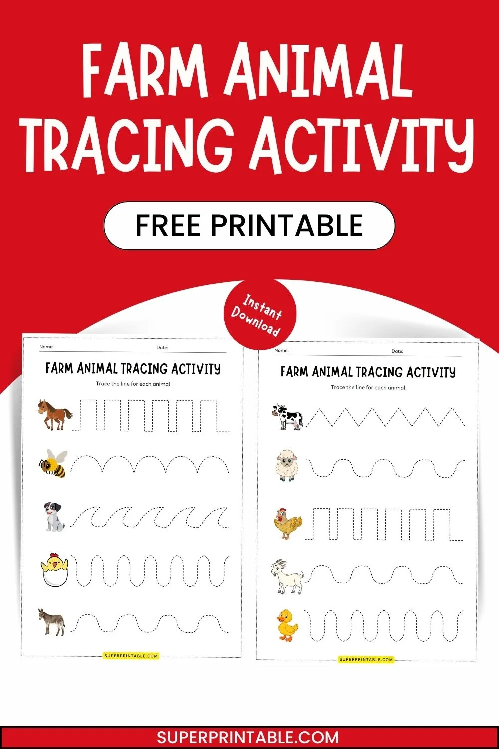 Farm Animal Tracing Activity Pinterest Image