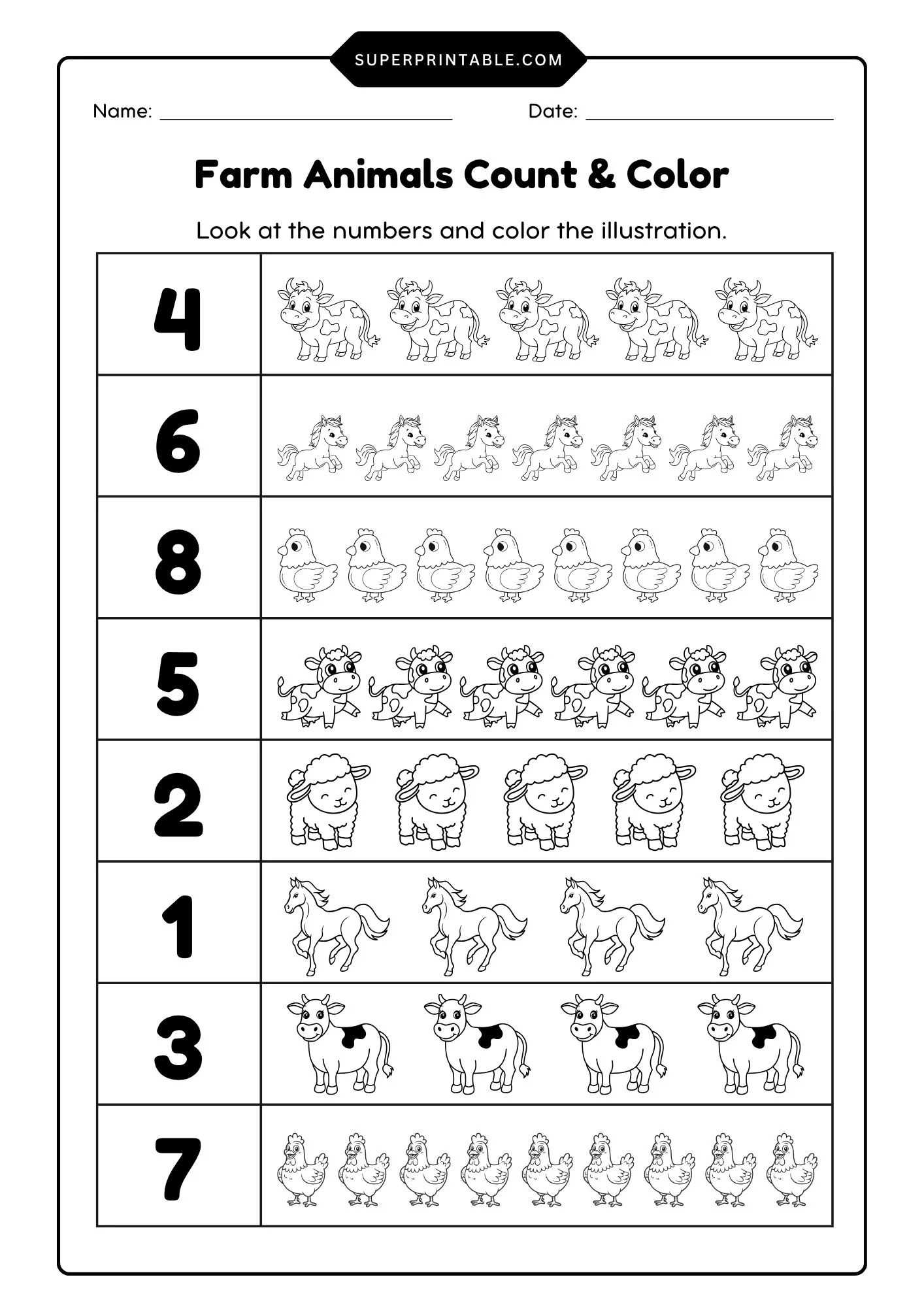 Forest Animals Count & Color Activity Coloring Pages 1