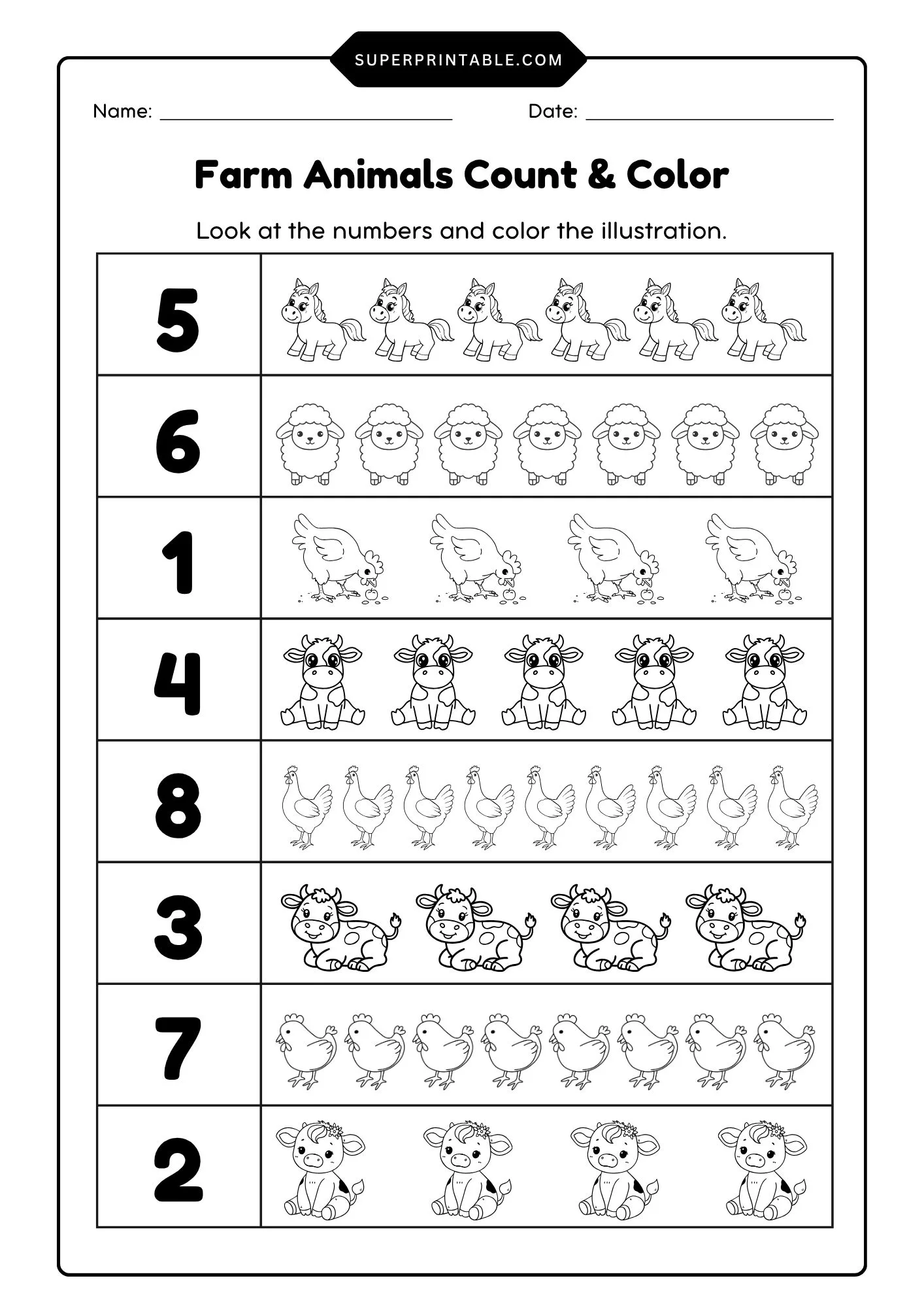 Forest Animals Count & Color Activity Coloring Pages 2