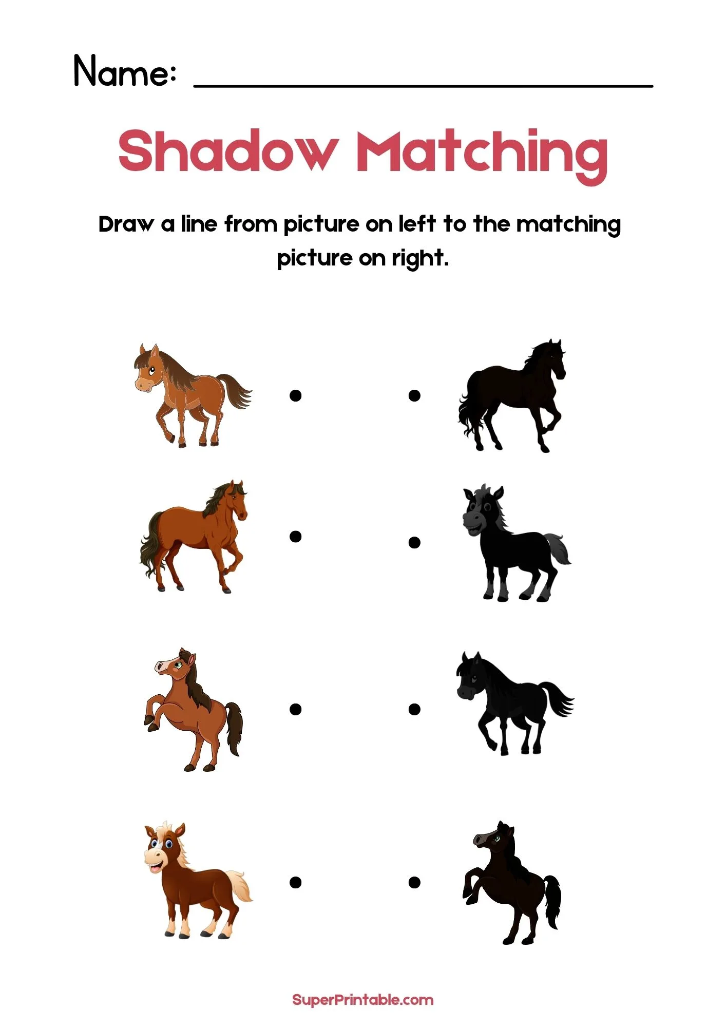 Farm Animals Find The Shadow Matching Worksheets 3