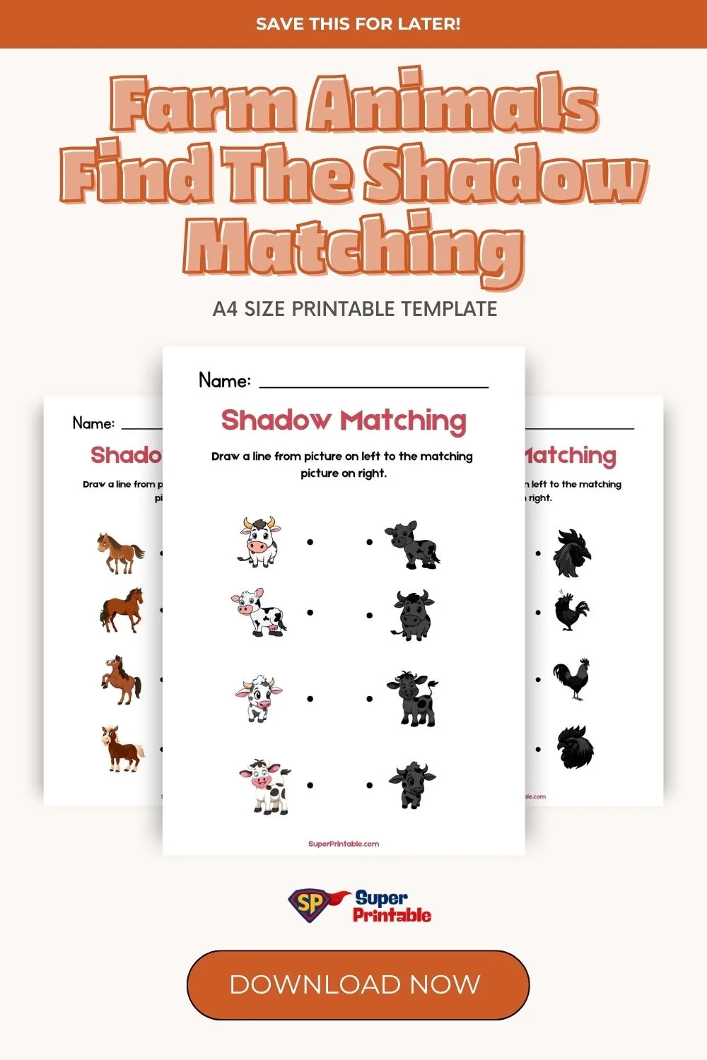 Farm Animals Find The Shadow Matching Worksheet Pinterest Image