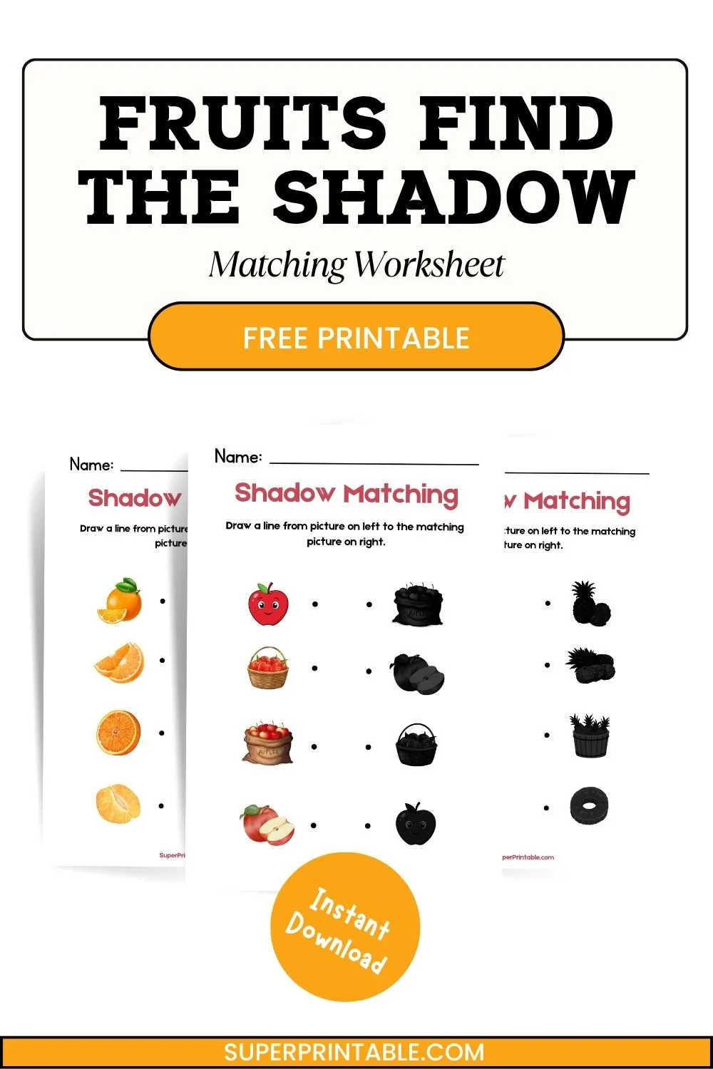 Fruits Find The Shadow Matching Worksheet Pinterest Image