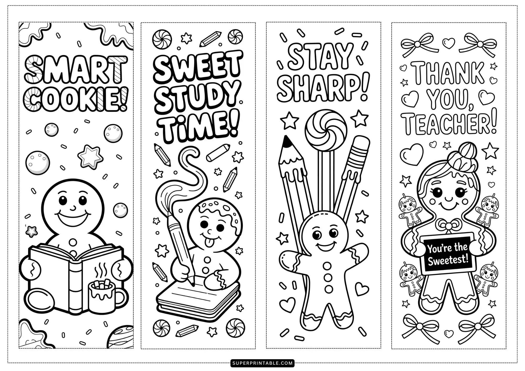 Gingerbread Classroom Coloring Bookmarks 1