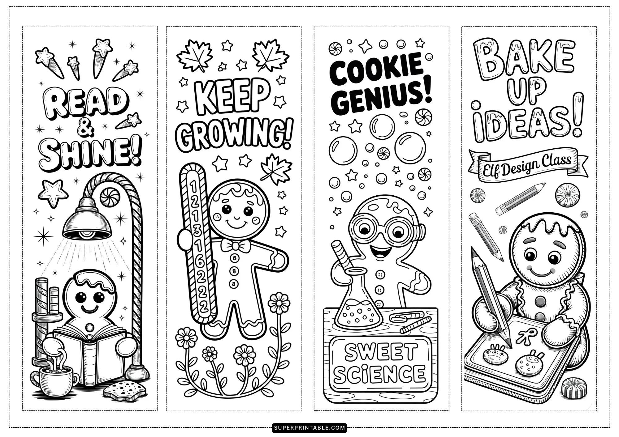 Gingerbread Classroom Coloring Bookmarks 2