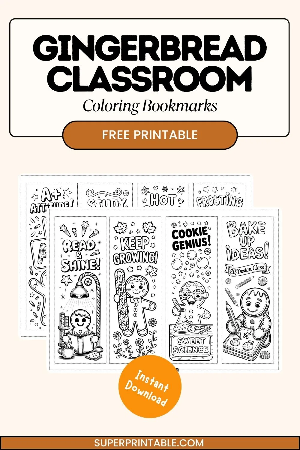 Gingerbread Classroom Coloring Bookmarks Pinterest Image