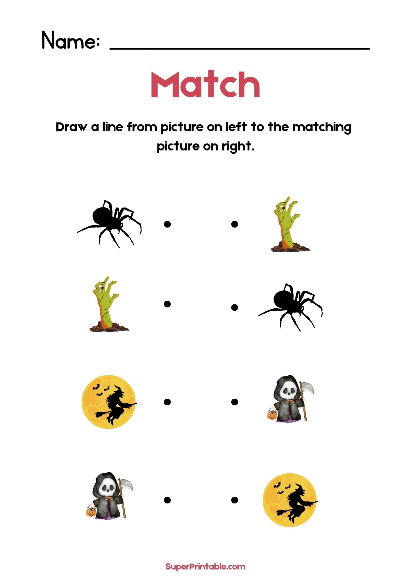 Halloween Illustrative Matching Worksheet 3