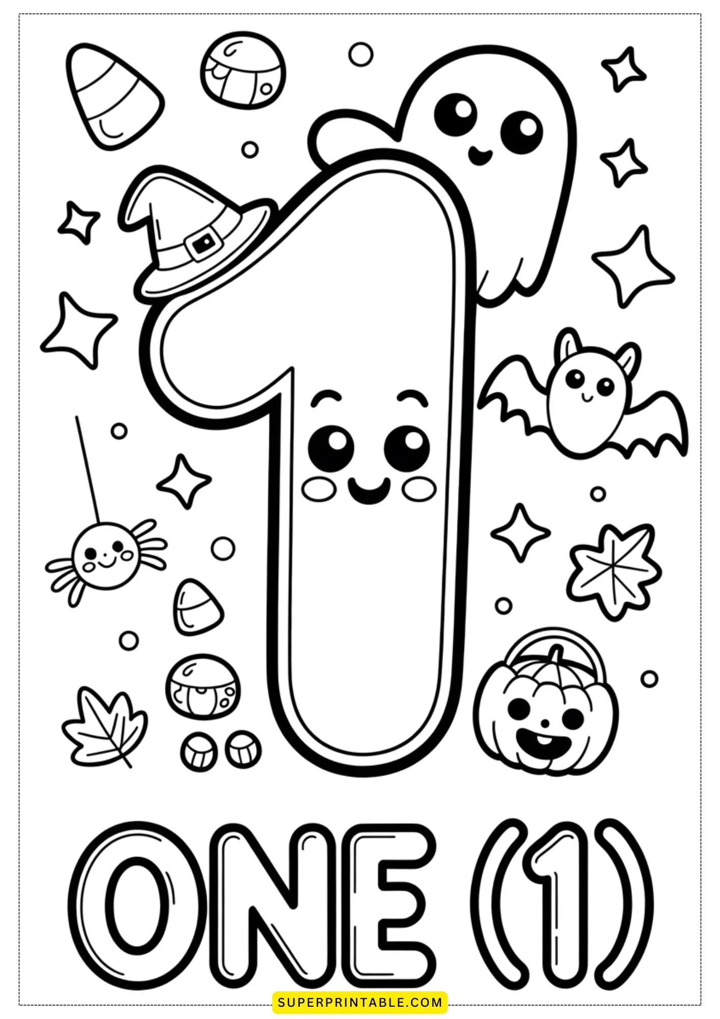 Halloween Kawaii Numbers 0–9 Coloring Page 2