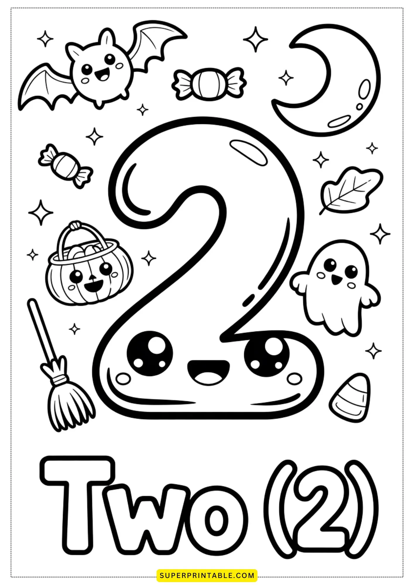 Halloween Kawaii Numbers 0–9 Coloring Page 3