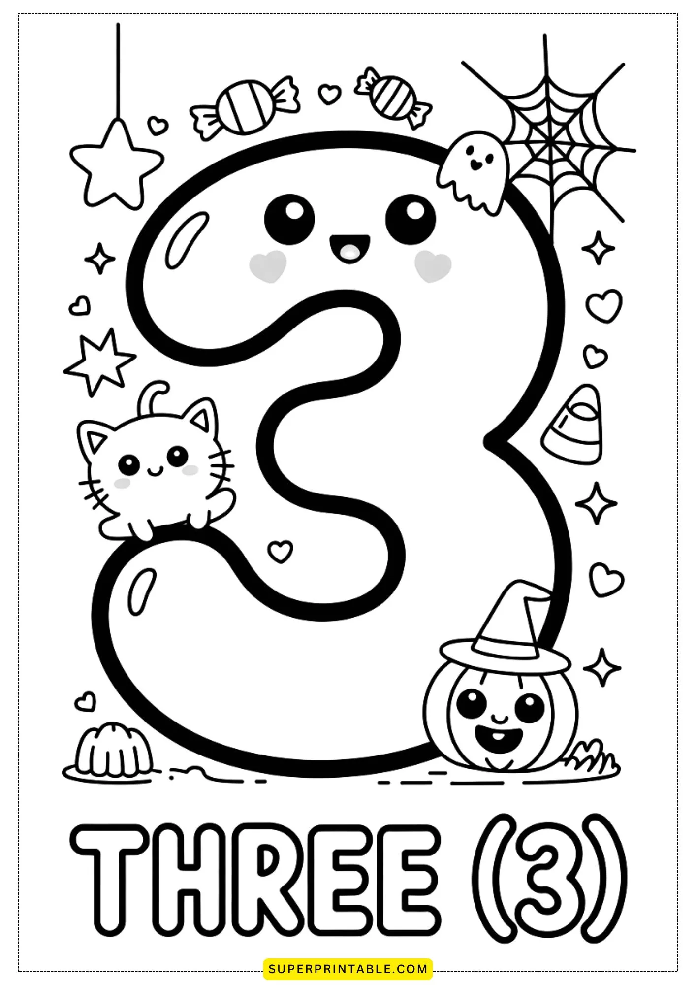 Halloween Kawaii Numbers 0–9 Coloring Page 4