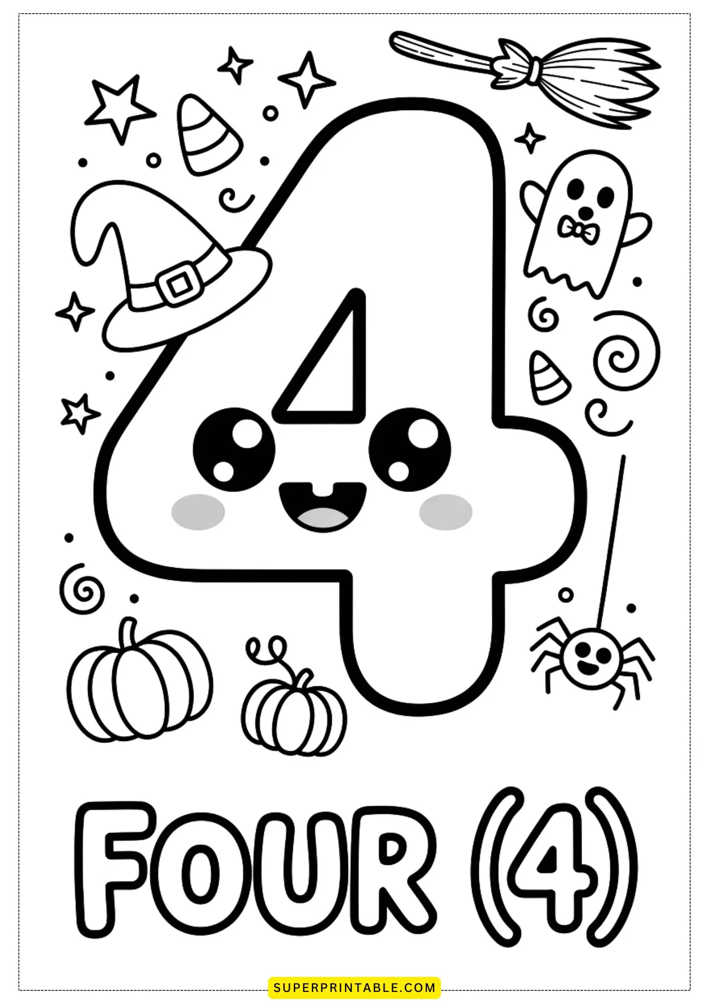 Halloween Kawaii Numbers 0–9 Coloring Page 5