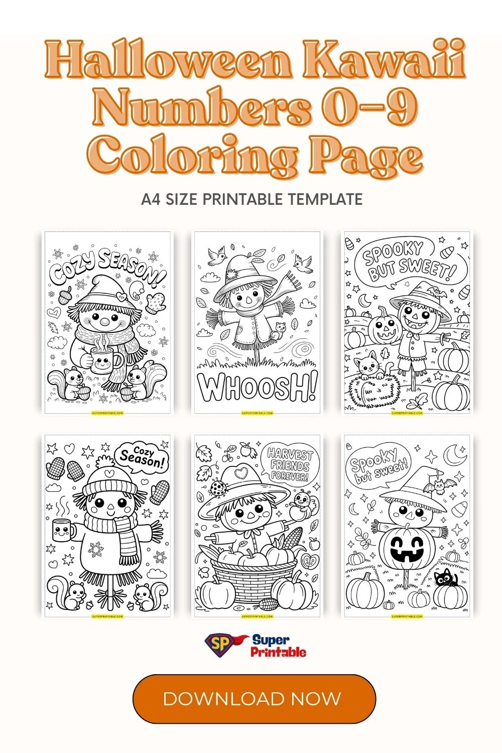 Halloween Kawaii Numbers 0–9 Coloring Page Pinterest Image