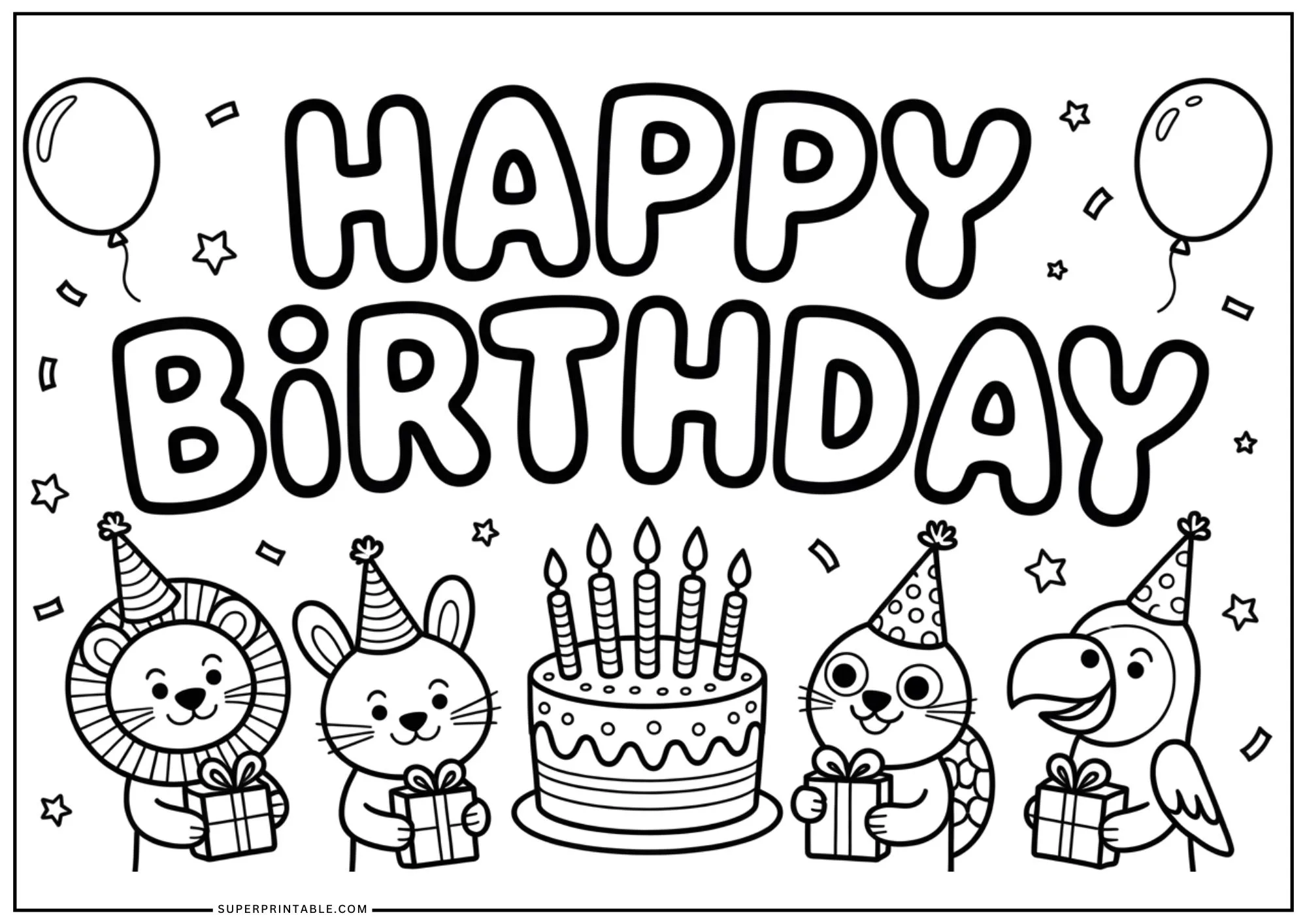 Happy Birthday Party Coloring Pages 1