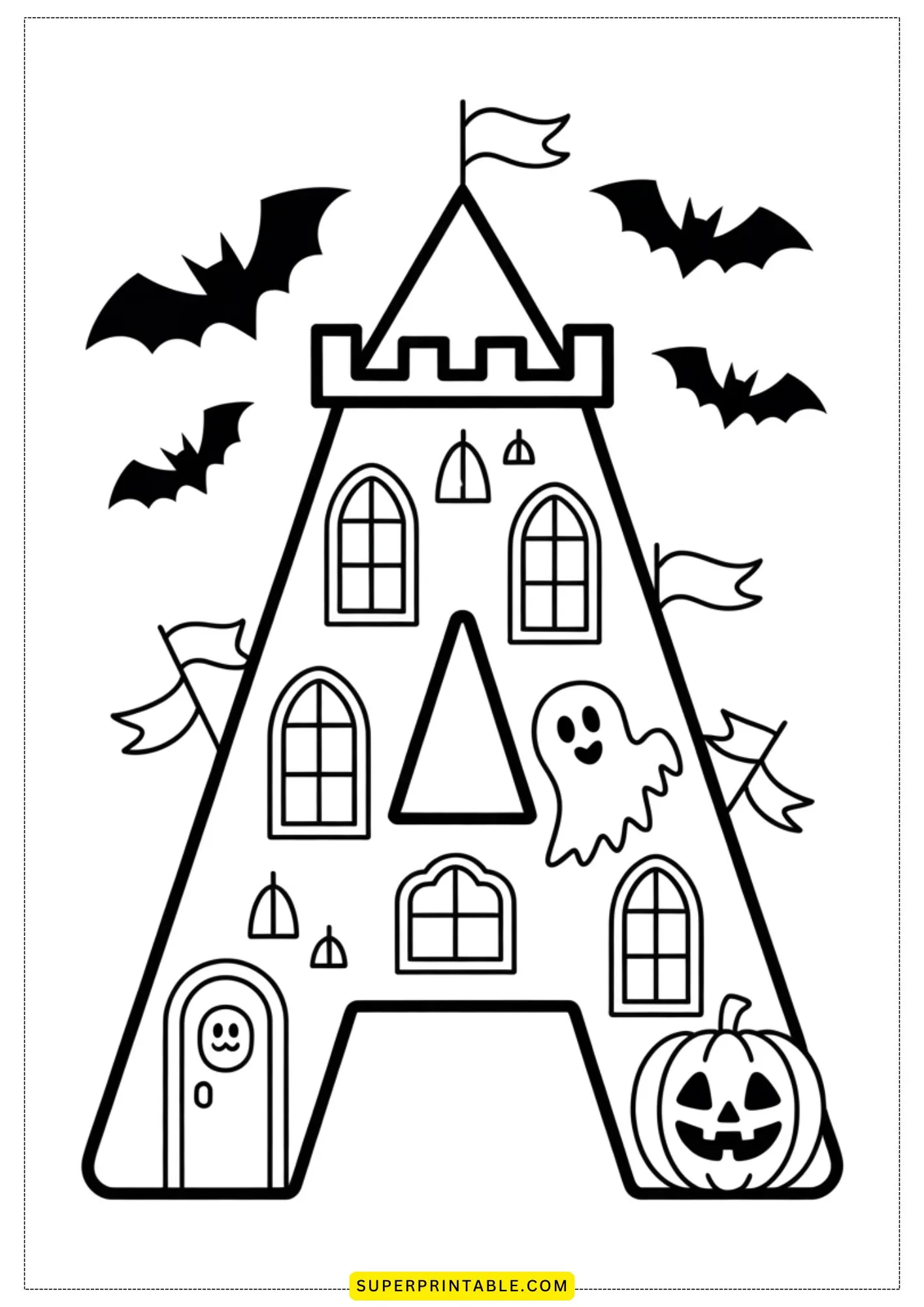 Haunted Alphabet Castle Coloring Pages 1