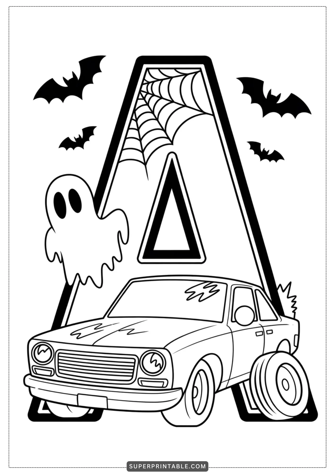 Haunted Car Alphabet Coloring Pages 1