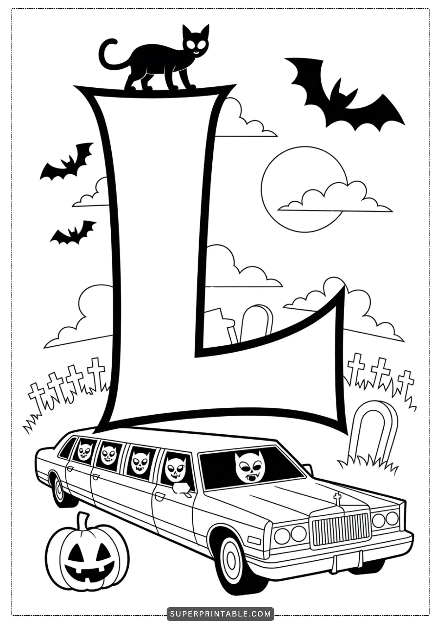 Haunted Car Alphabet Coloring Pages 12