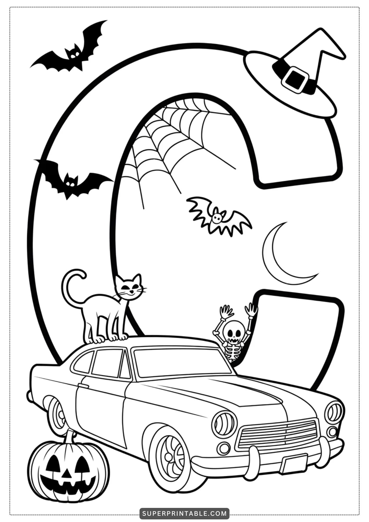 Haunted Car Alphabet Coloring Pages 3