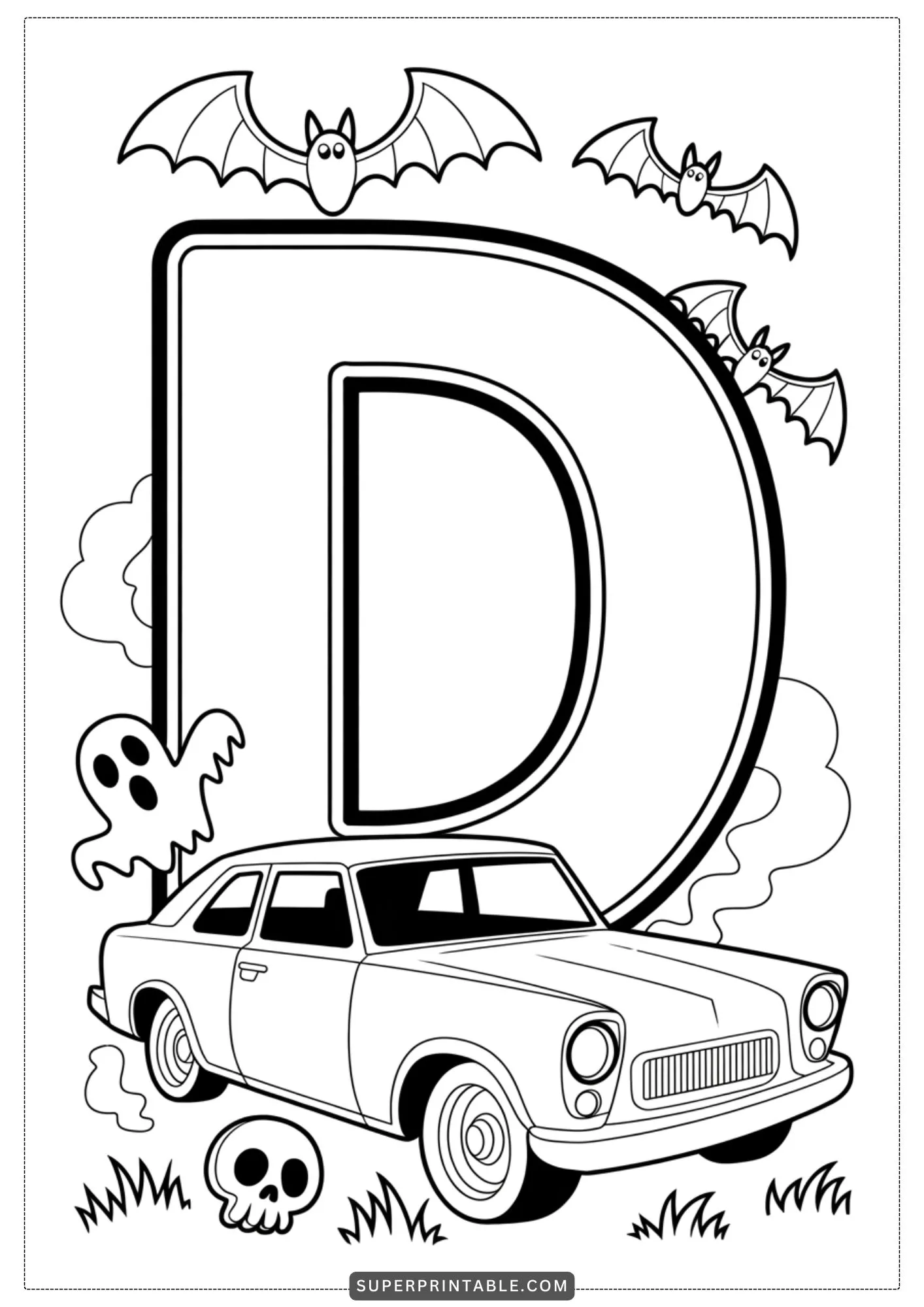 Haunted Car Alphabet Coloring Pages 4