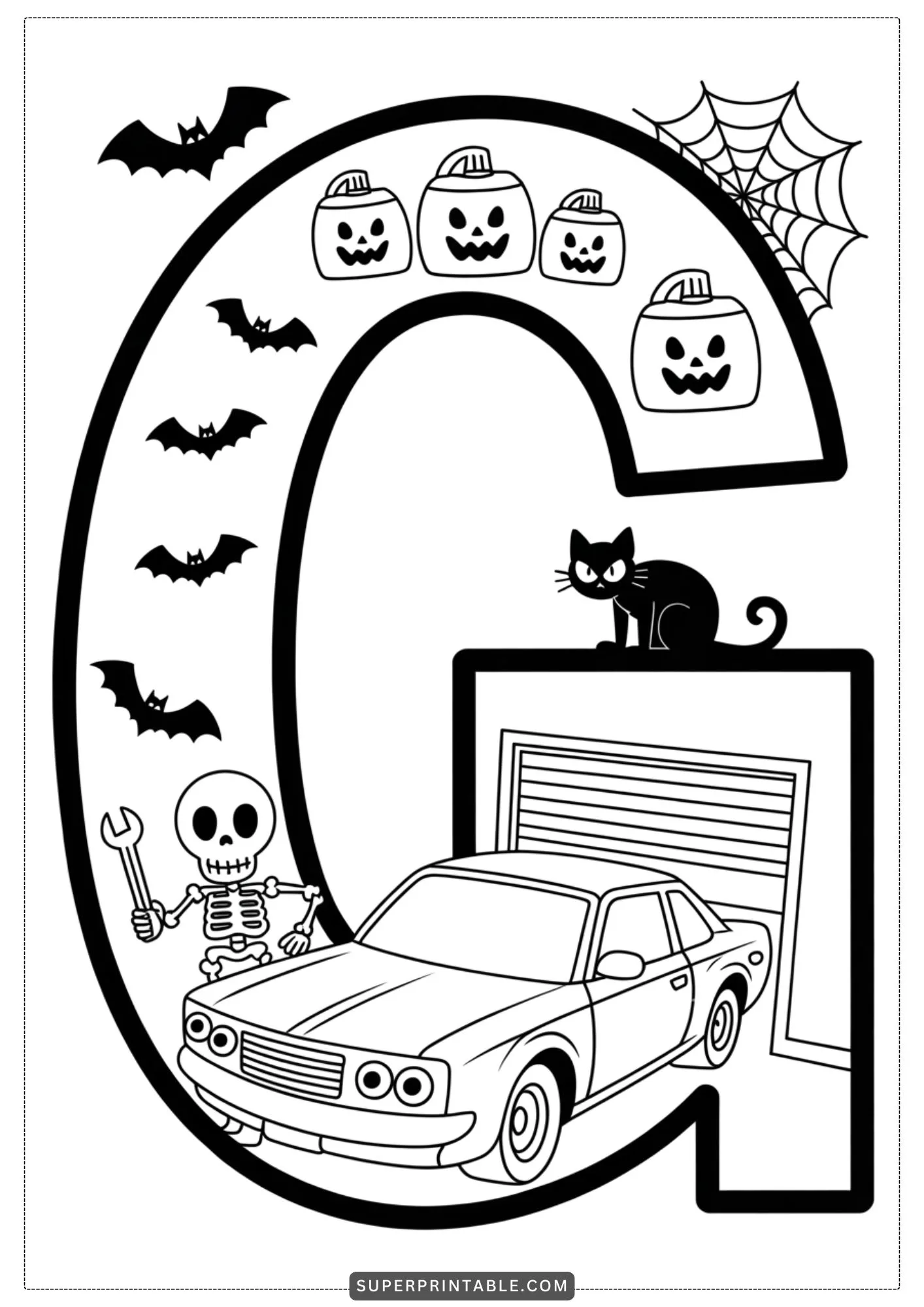 Haunted Car Alphabet Coloring Pages 7