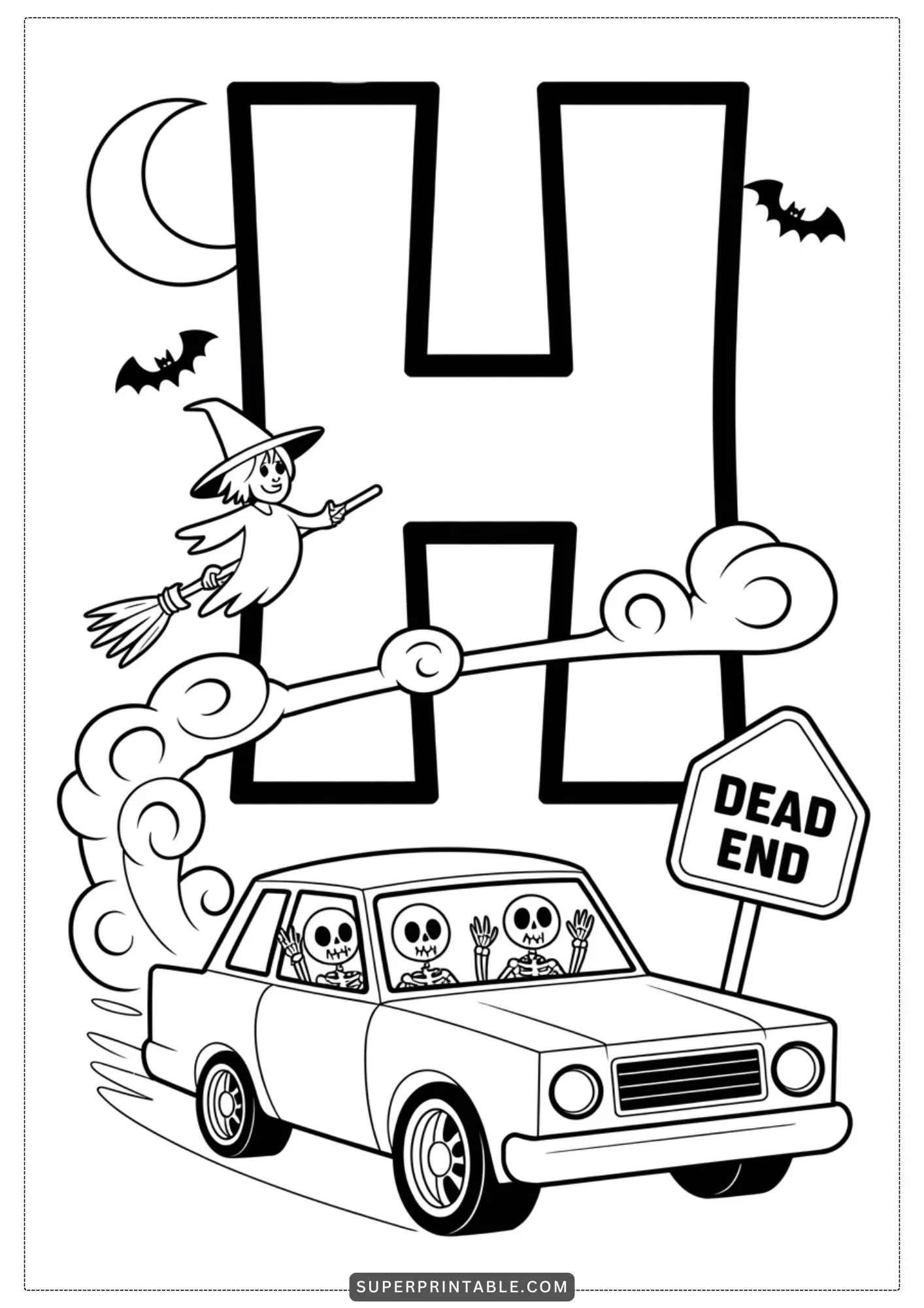 Haunted Car Alphabet Coloring Pages 8