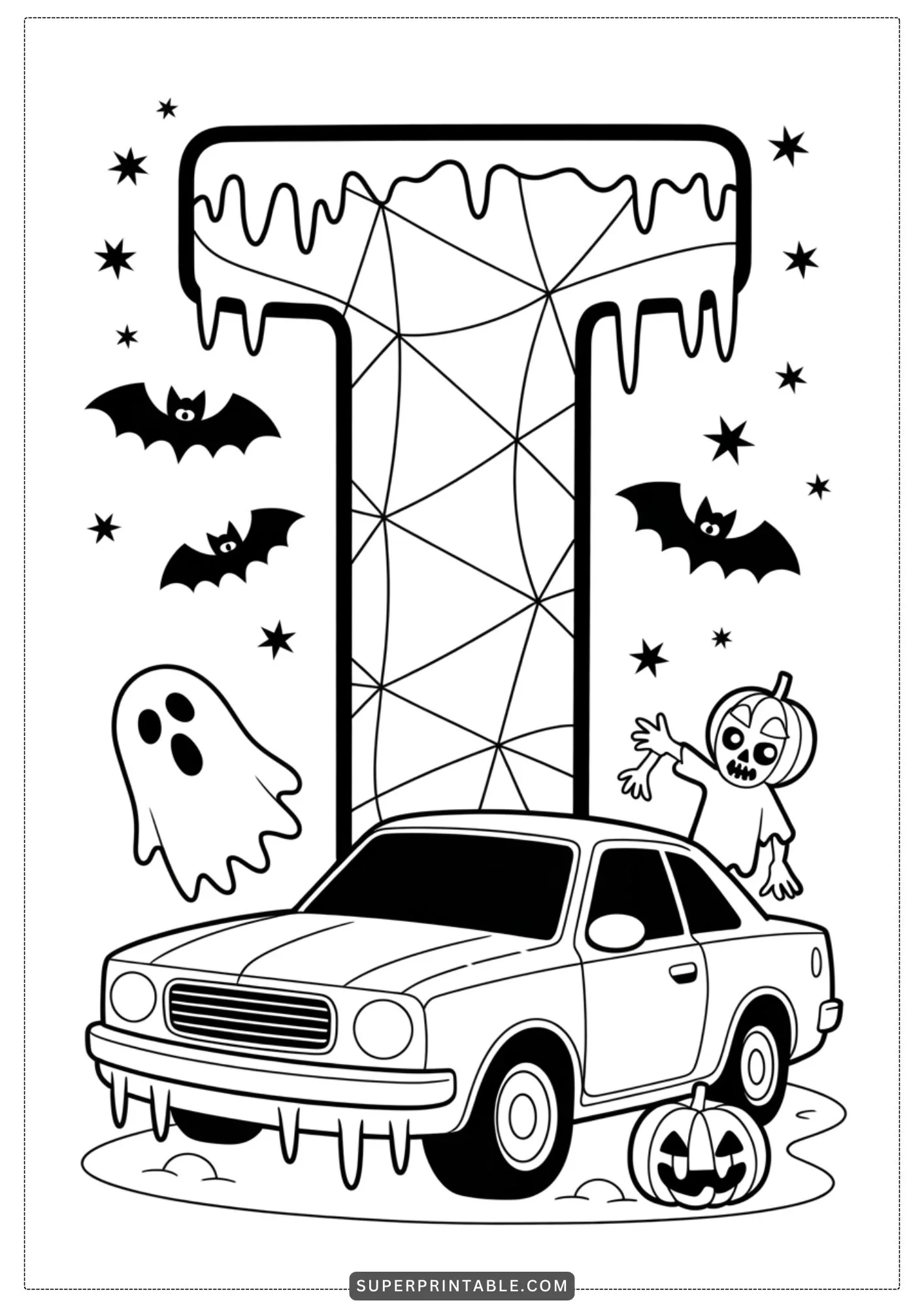 Haunted Car Alphabet Coloring Pages 9