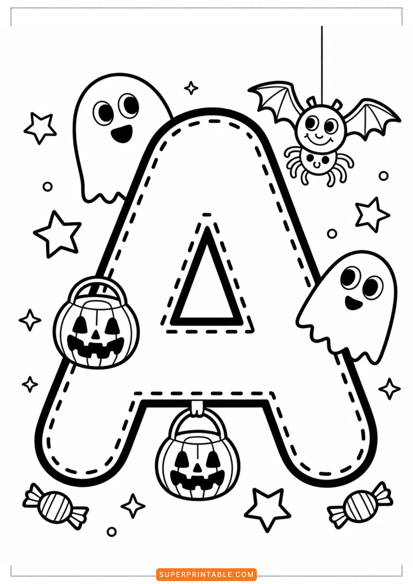 Haunted Friends Alphabet Coloring Pages 1