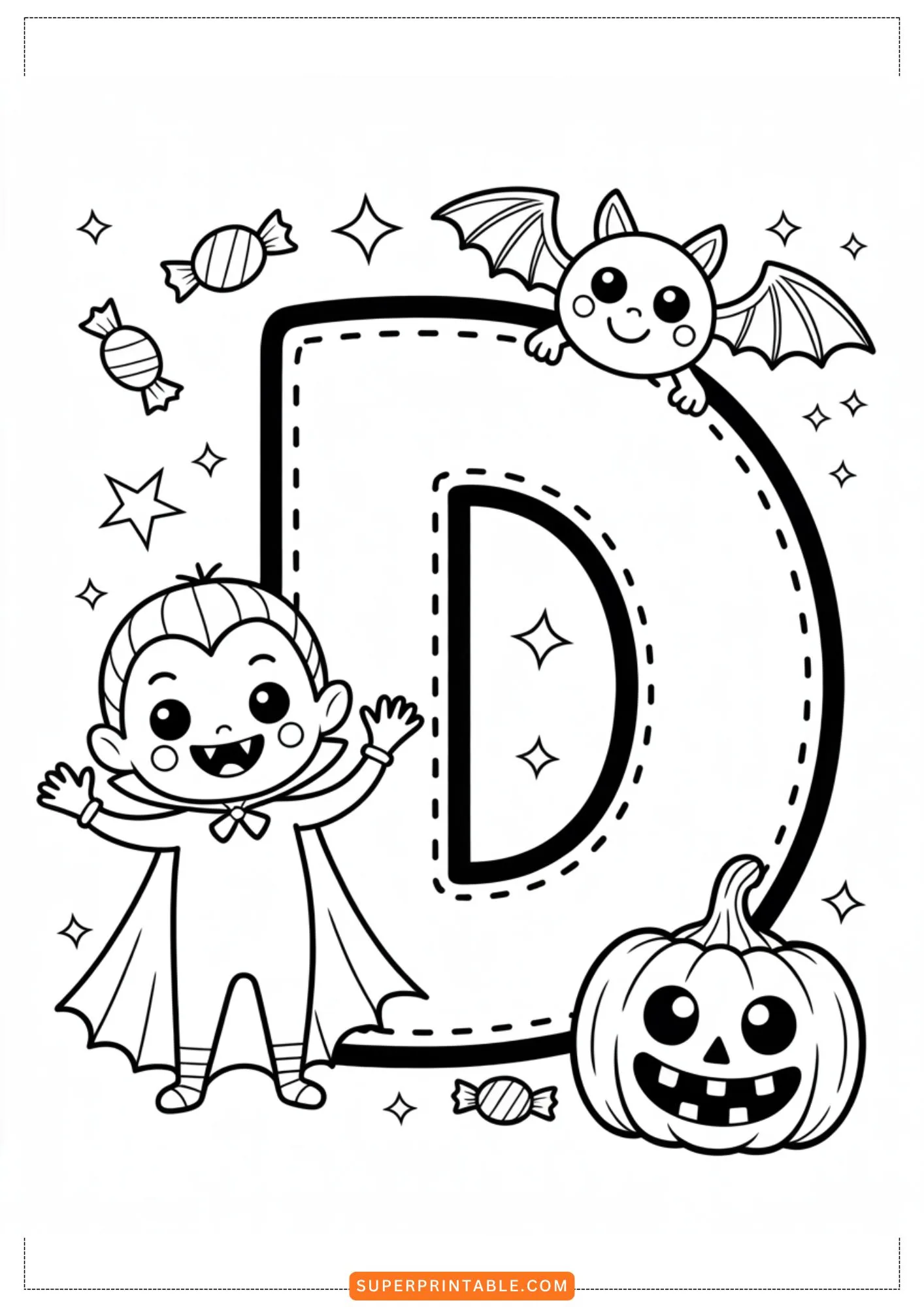 Haunted Friends Alphabet Coloring Pages 4