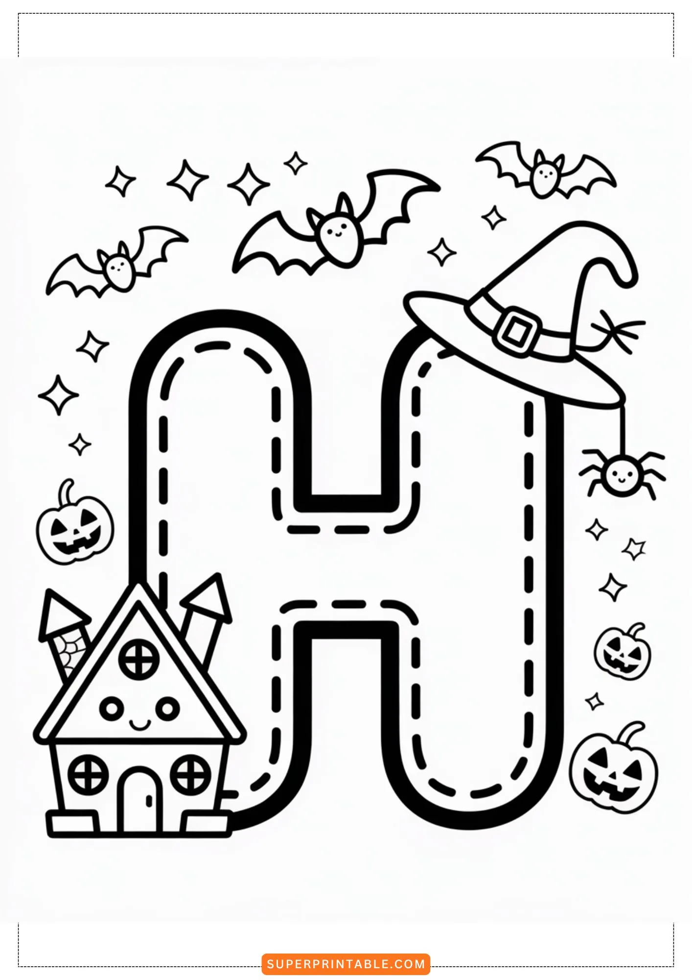 Haunted Friends Alphabet Coloring Pages 8