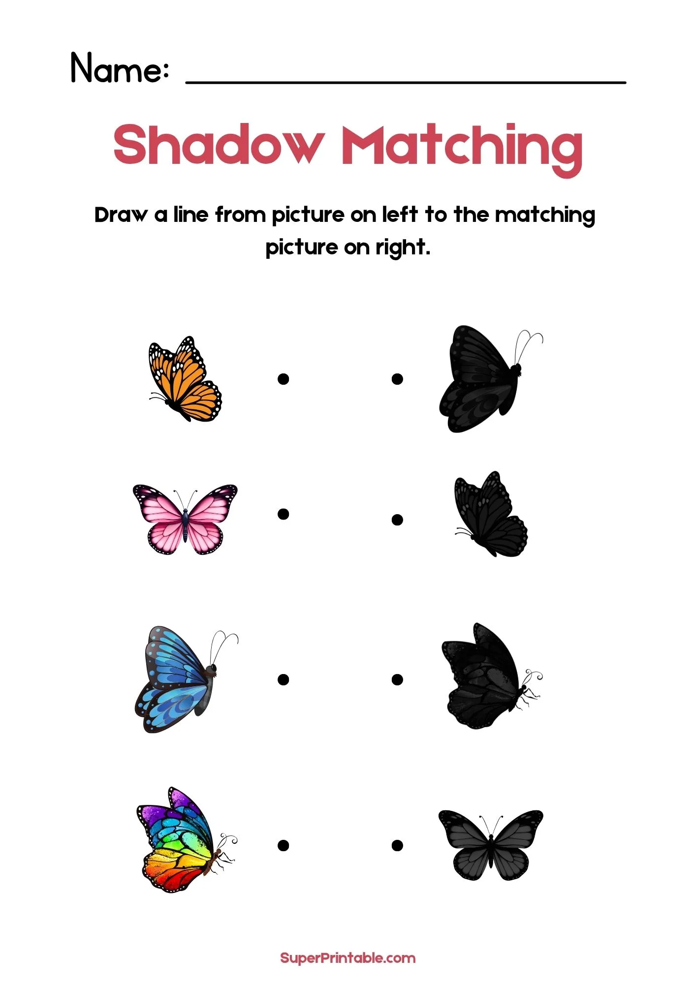 Insects & Bugs Find The Shadow Matching Worksheet 1