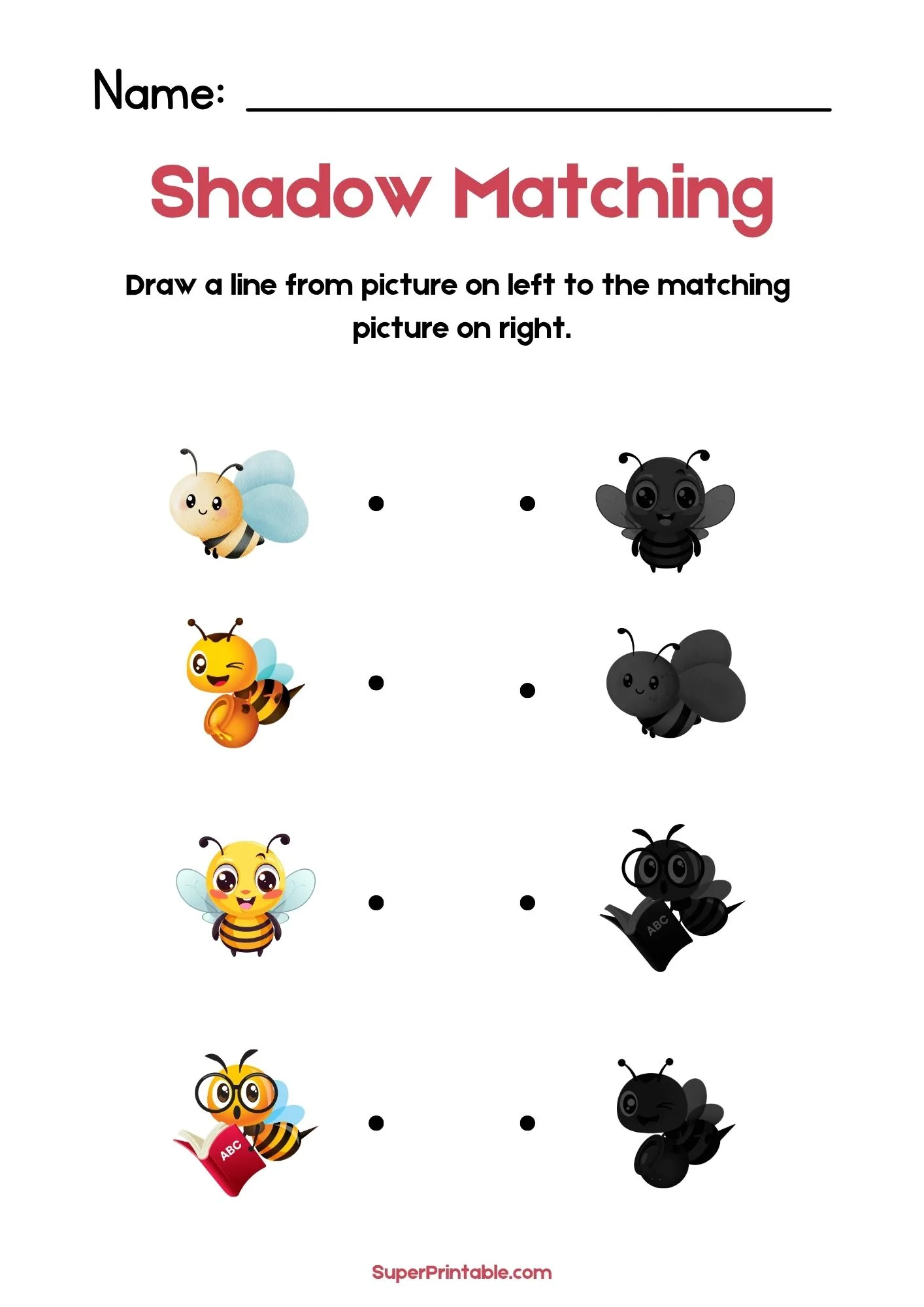 Insects & Bugs Find The Shadow Matching Worksheet 2